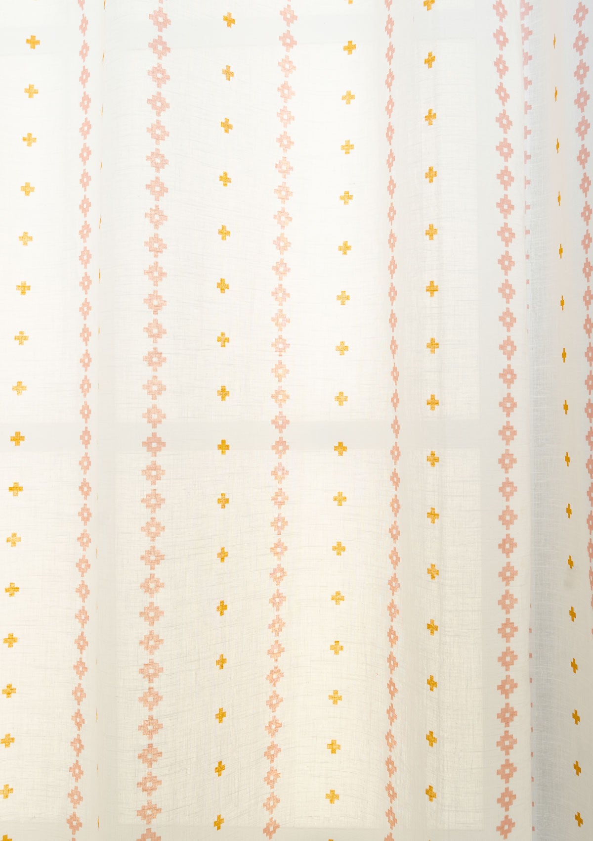 Mallige geometric 100% cotton sheer Fabric for living room - Light filtering - Rust and Mustard