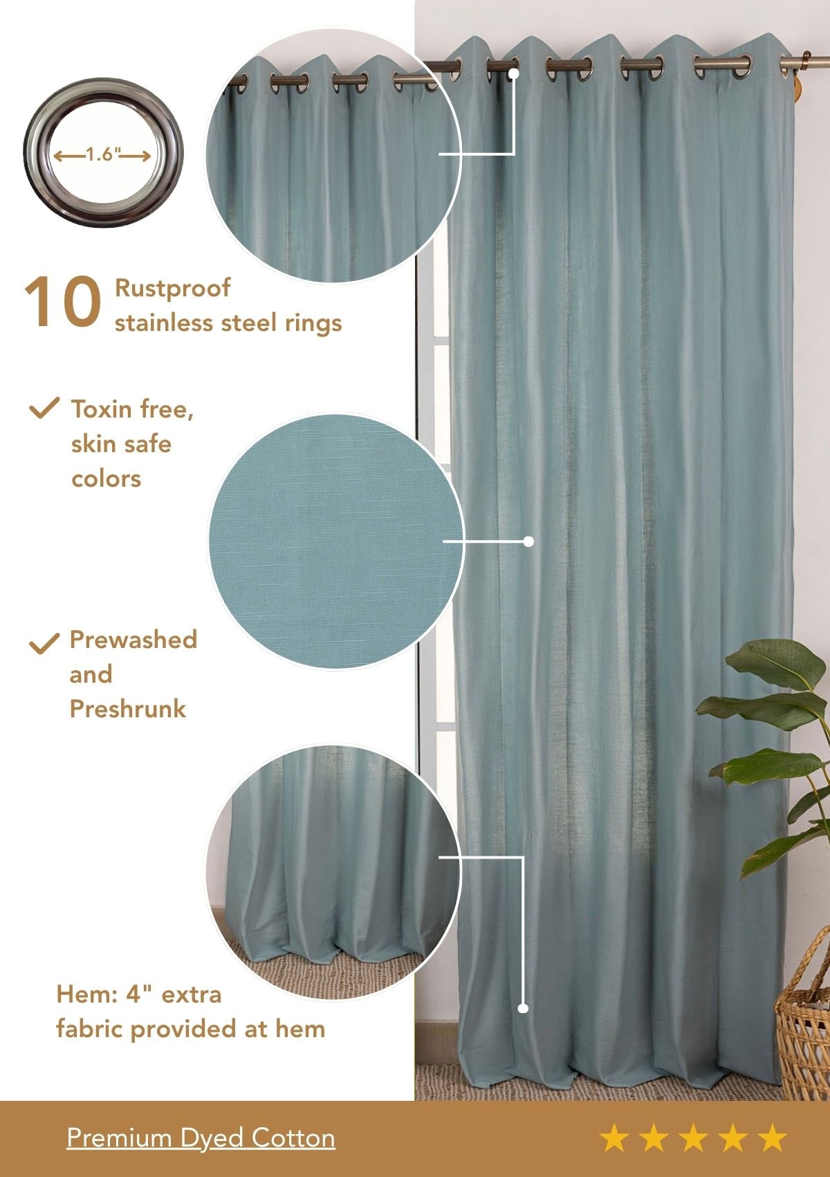 Marine Teal Solid 100% Cotton Curtain For Bedroom | Room Darkening | Single Piece