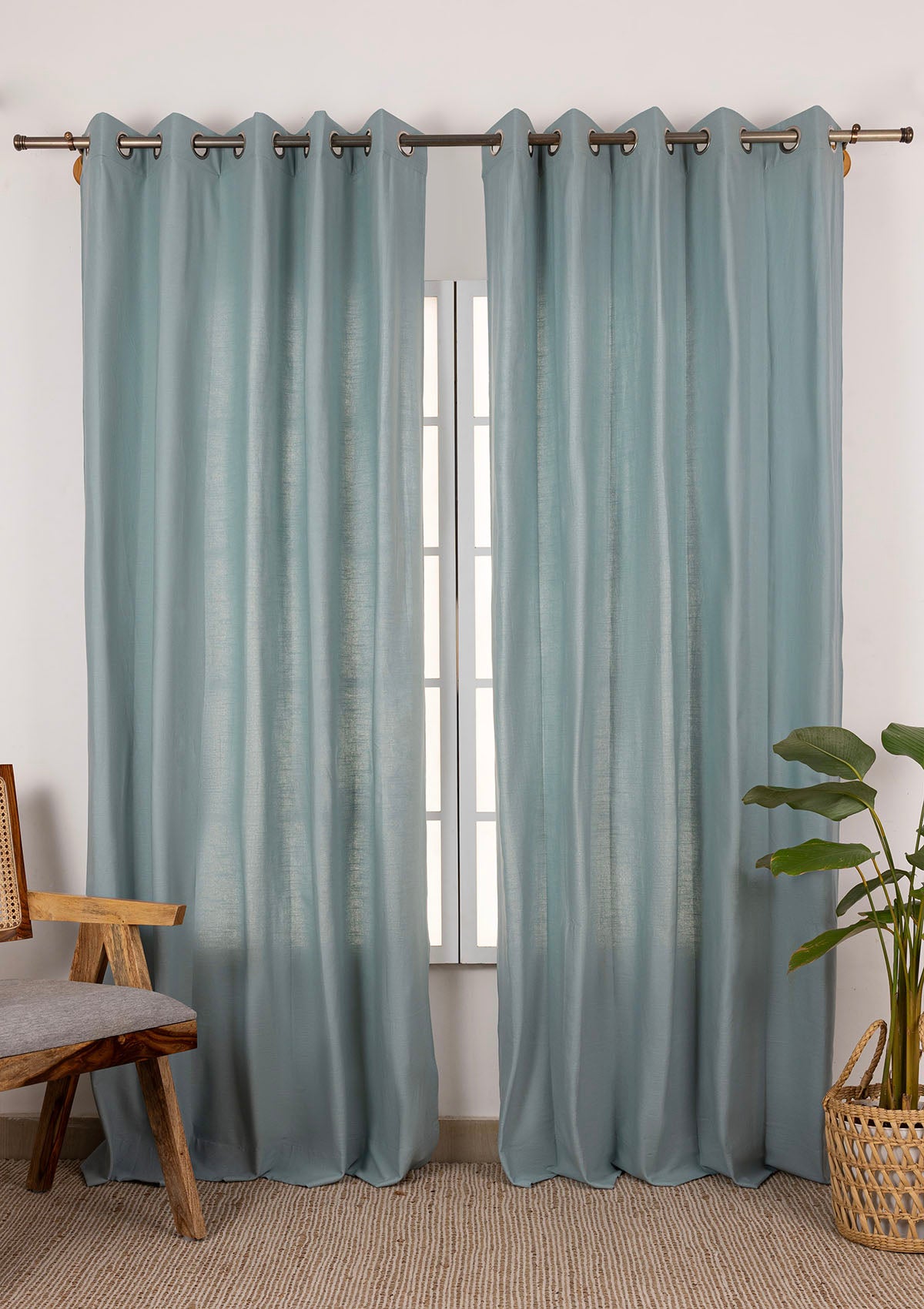 Marine Solid Room Darkening & Arden Printed Sheer Light Reduction | 100% Cotton for Living Room & Bedroom | Solid & Geometric | Teal | Combo Curtains | Pack of 4