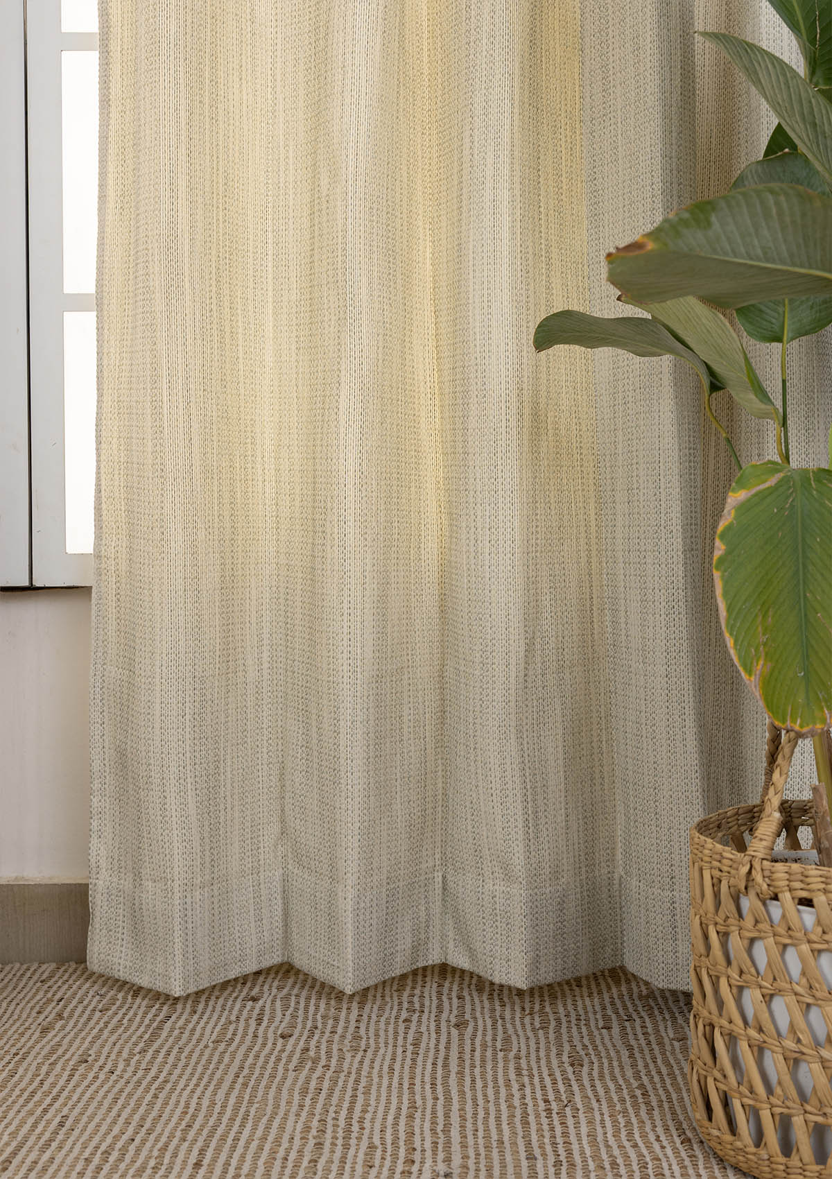 Matcha Green Textured 100% Cotton Curtain For Living Room | Light Filtering | Single Piece