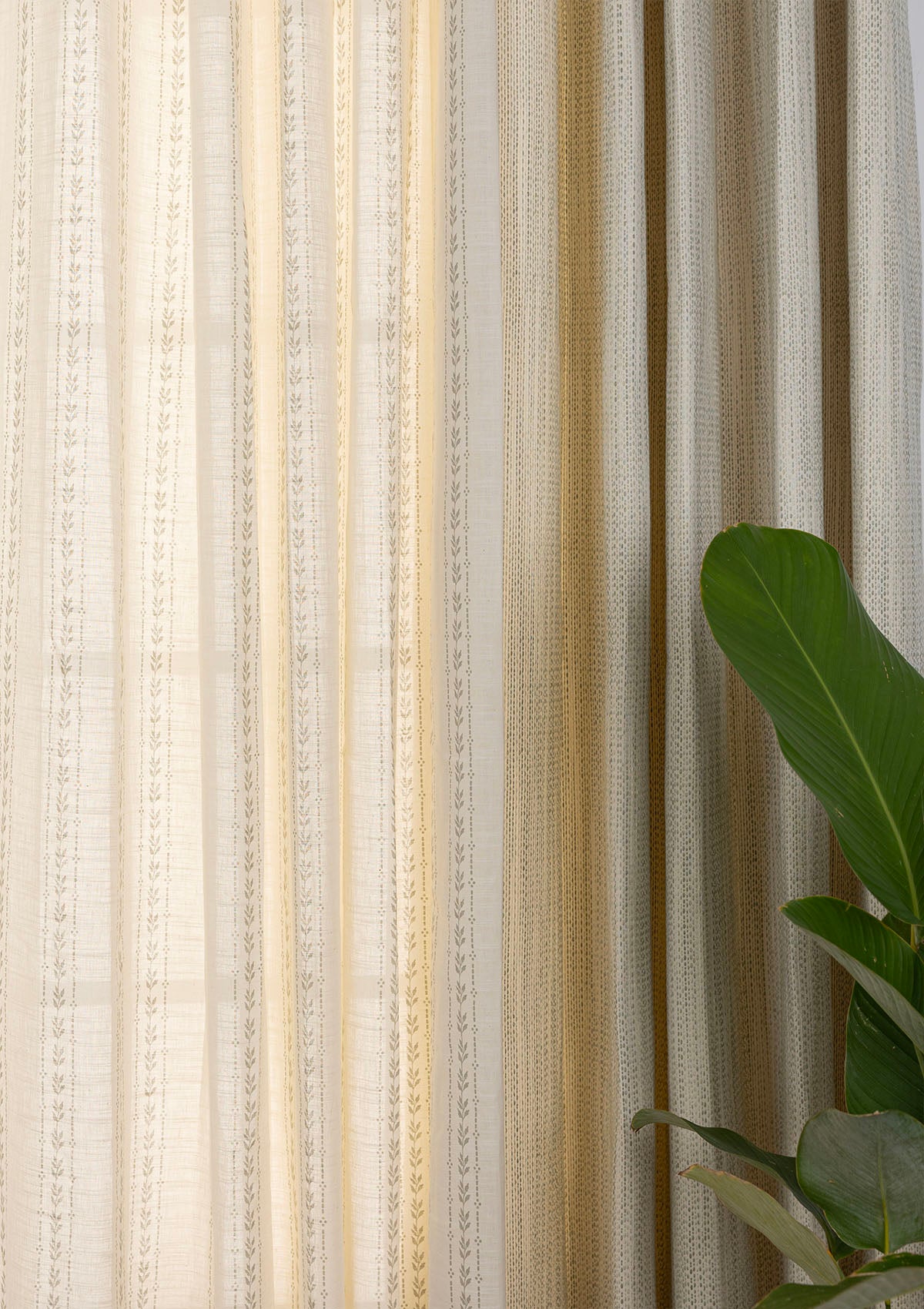 Matcha Textured Light Filtering & Juniper Printed Sheer Light Reduction | 100% Cotton for Living Room & Bedroom | Floral | Green | Combo Curtains | Pack of 4