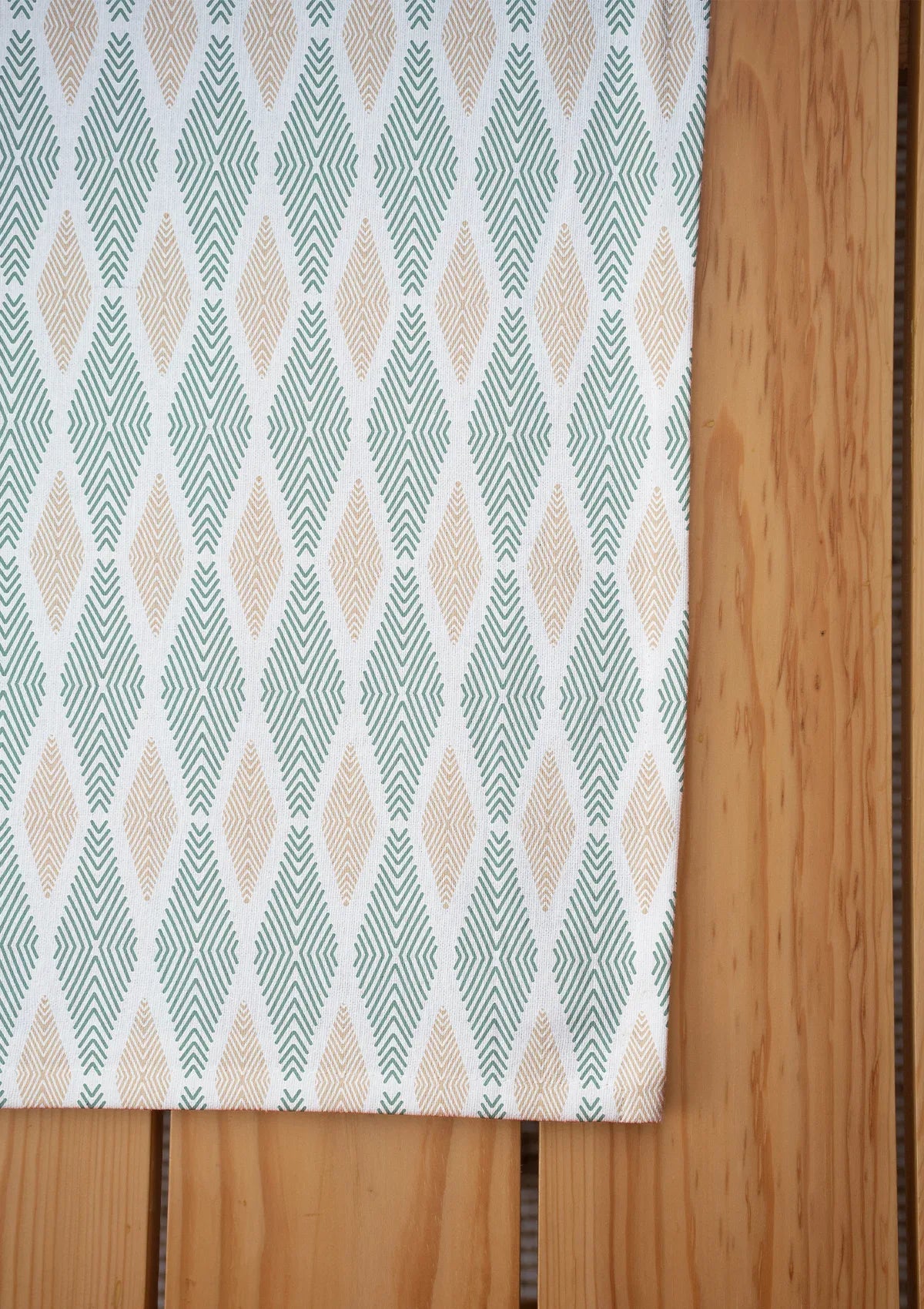 Maze 100% cotton geometric table cloth for 4 seater or 6 seater dining - Sage green