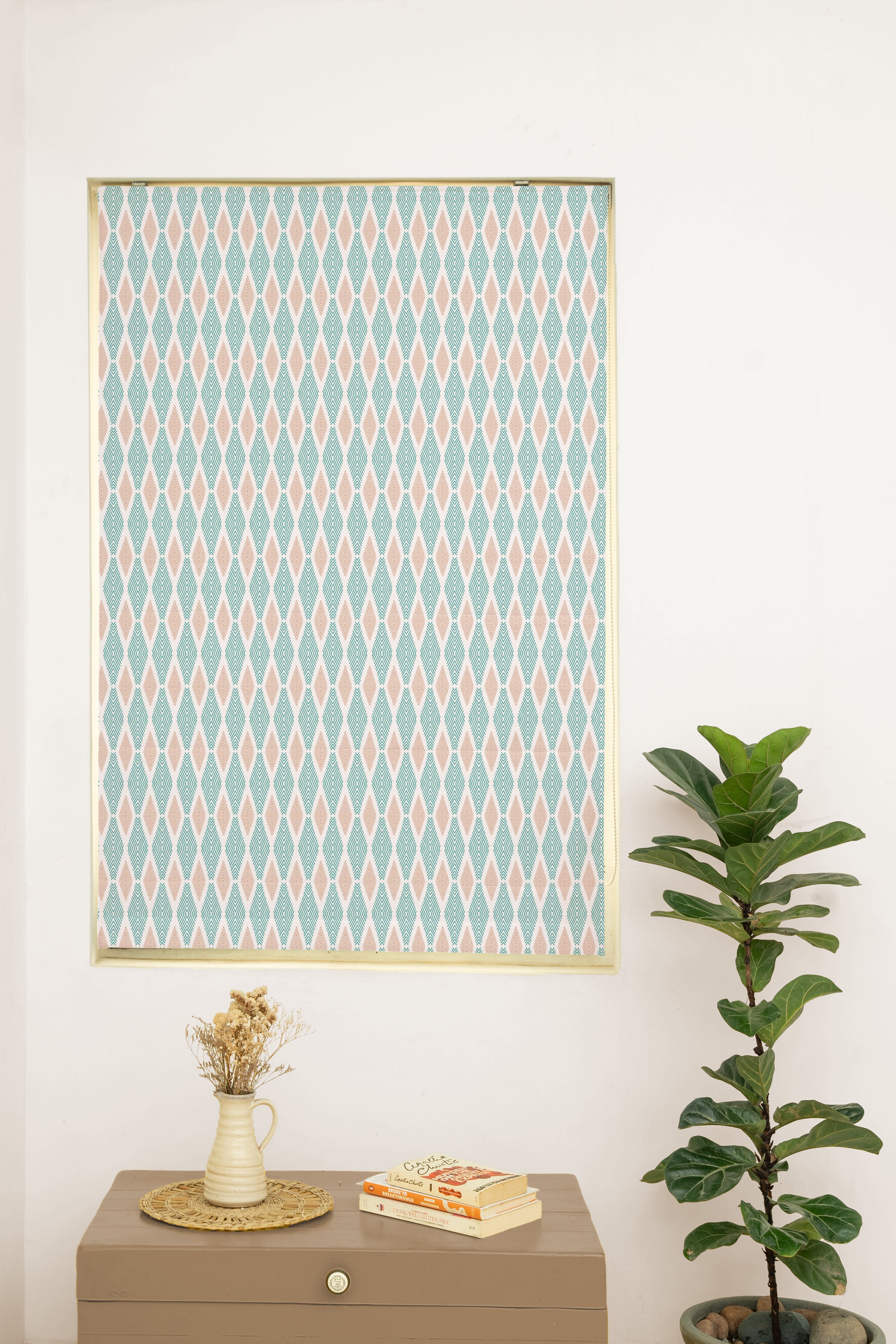 Maze 100% Cotton Geometric Customizable blind for living room - Room darkening - Sage green