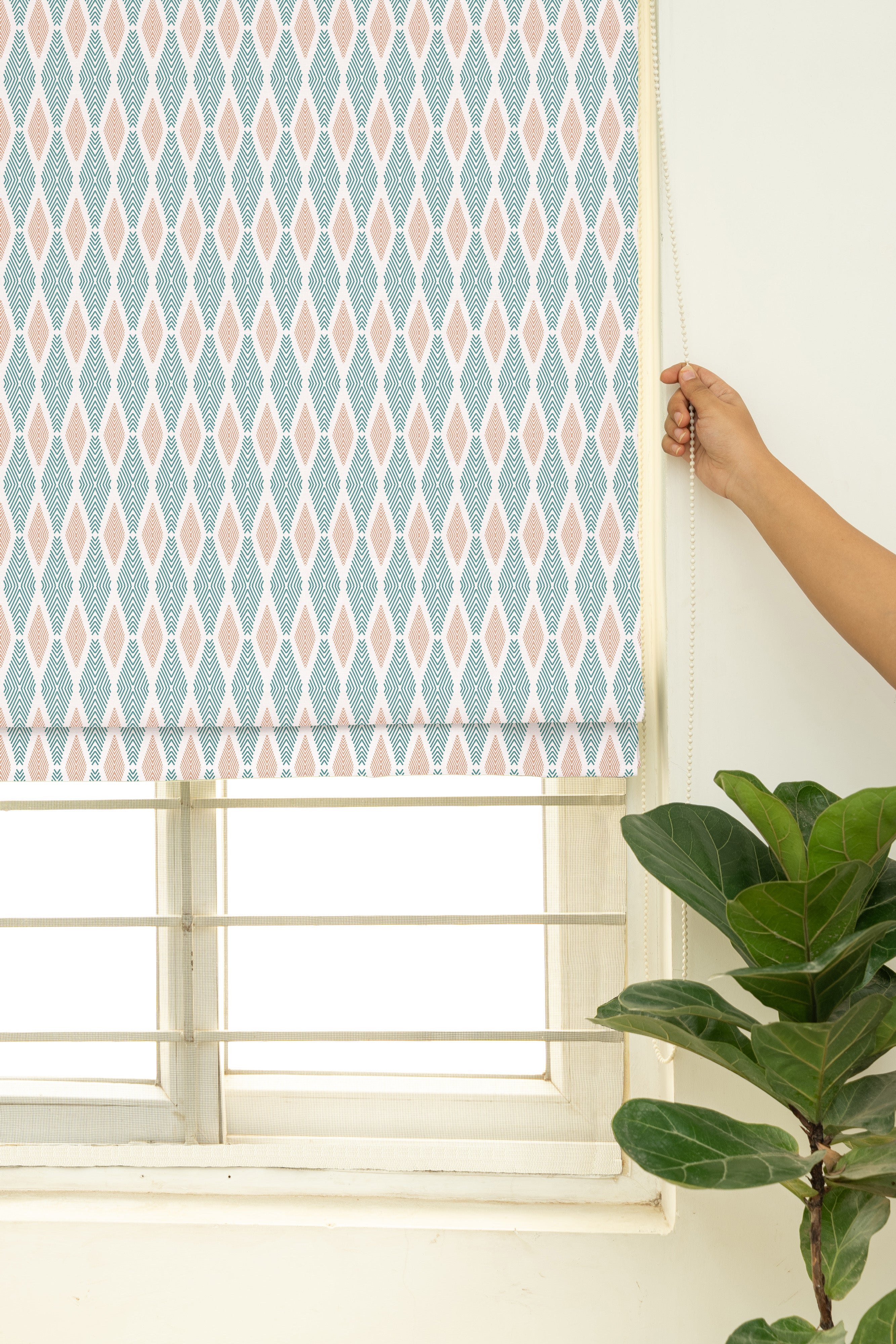 Maze 100% Cotton Geometric Customizable blind for living room - Room darkening - Sage green