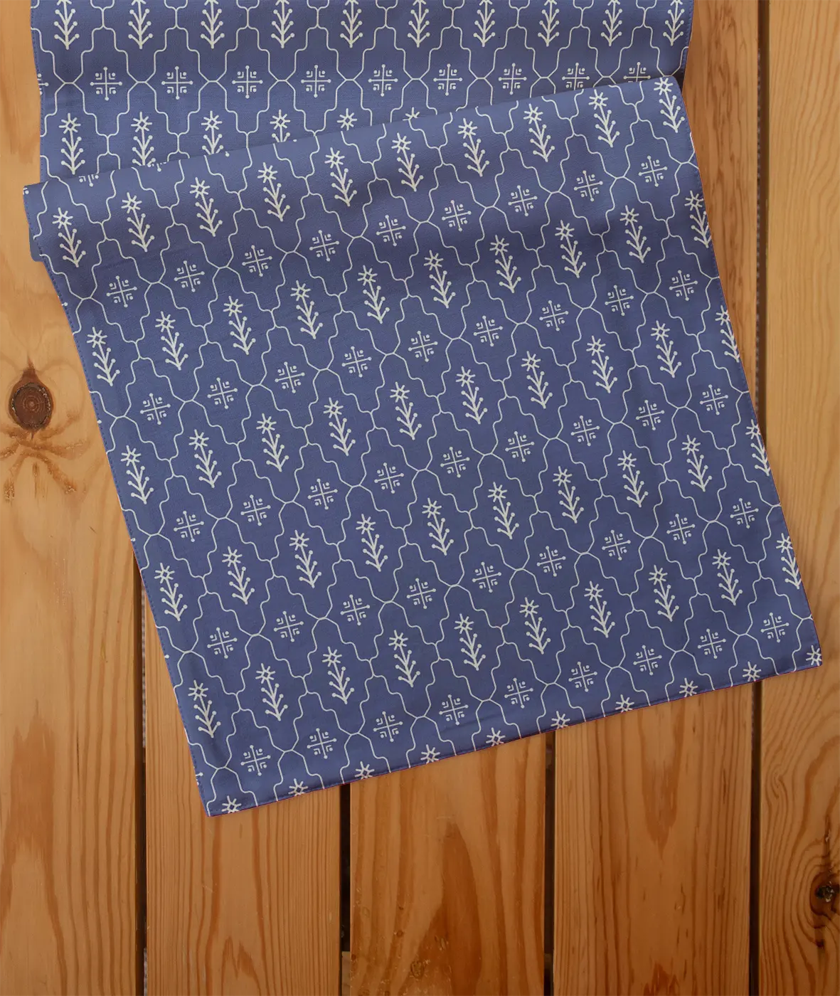 Meadows 100% cotton geomtric table runner for 4 seater or 6 seater dining - Indigo