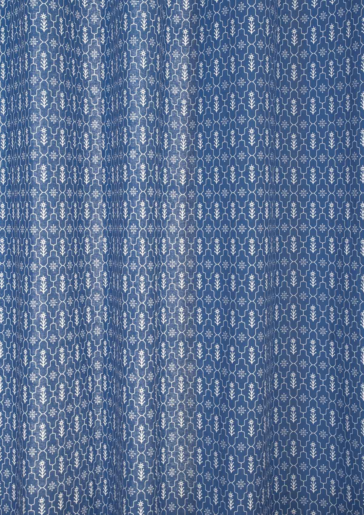 Meadows 100% cotton geometric customisable curtain for bed room - Room darkening - Indigo