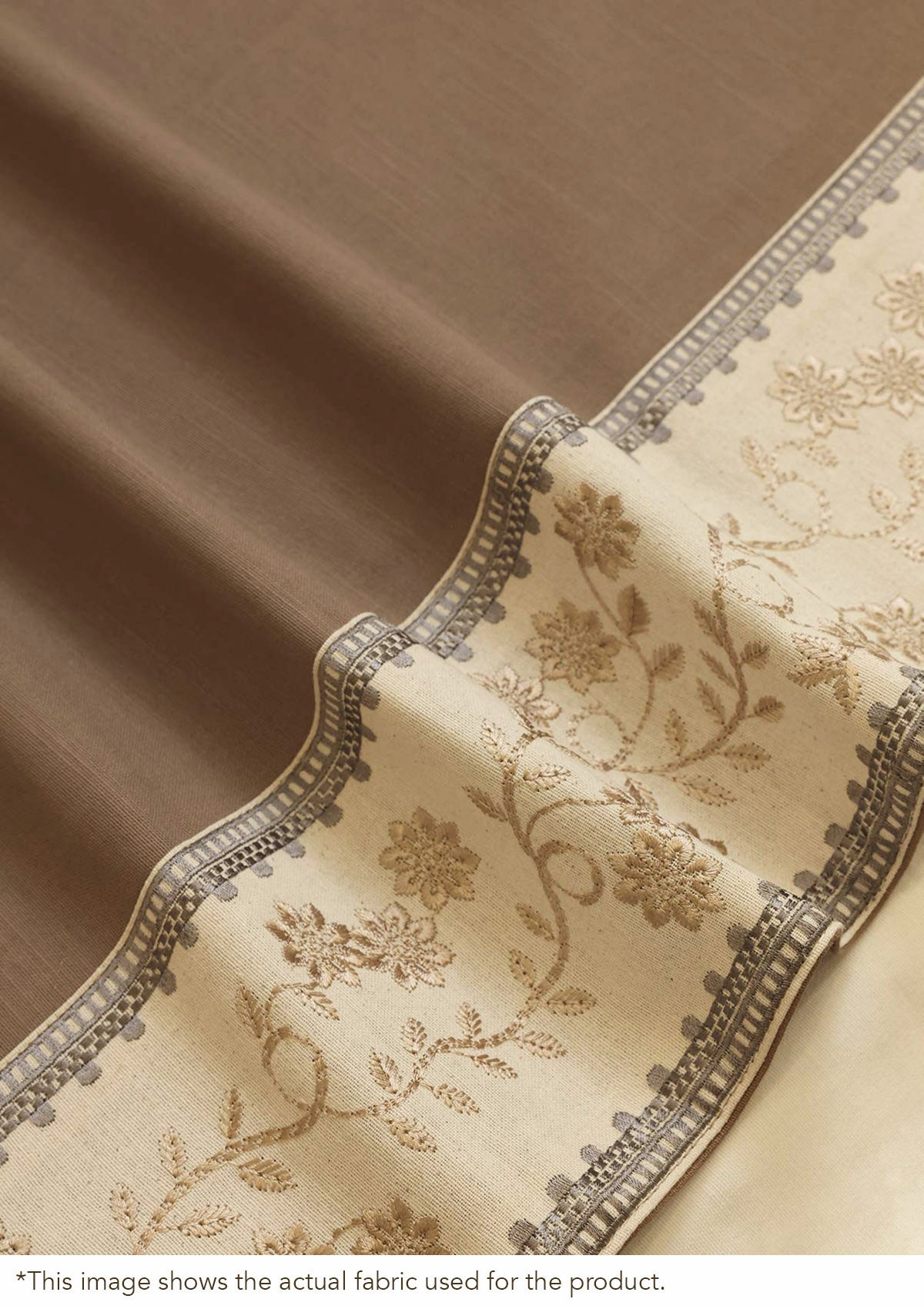 Mogra Chocolate Brown & Grey Floral 100% Cotton Embroidered Blind For Livingroom / Bedroom | Room Darkening