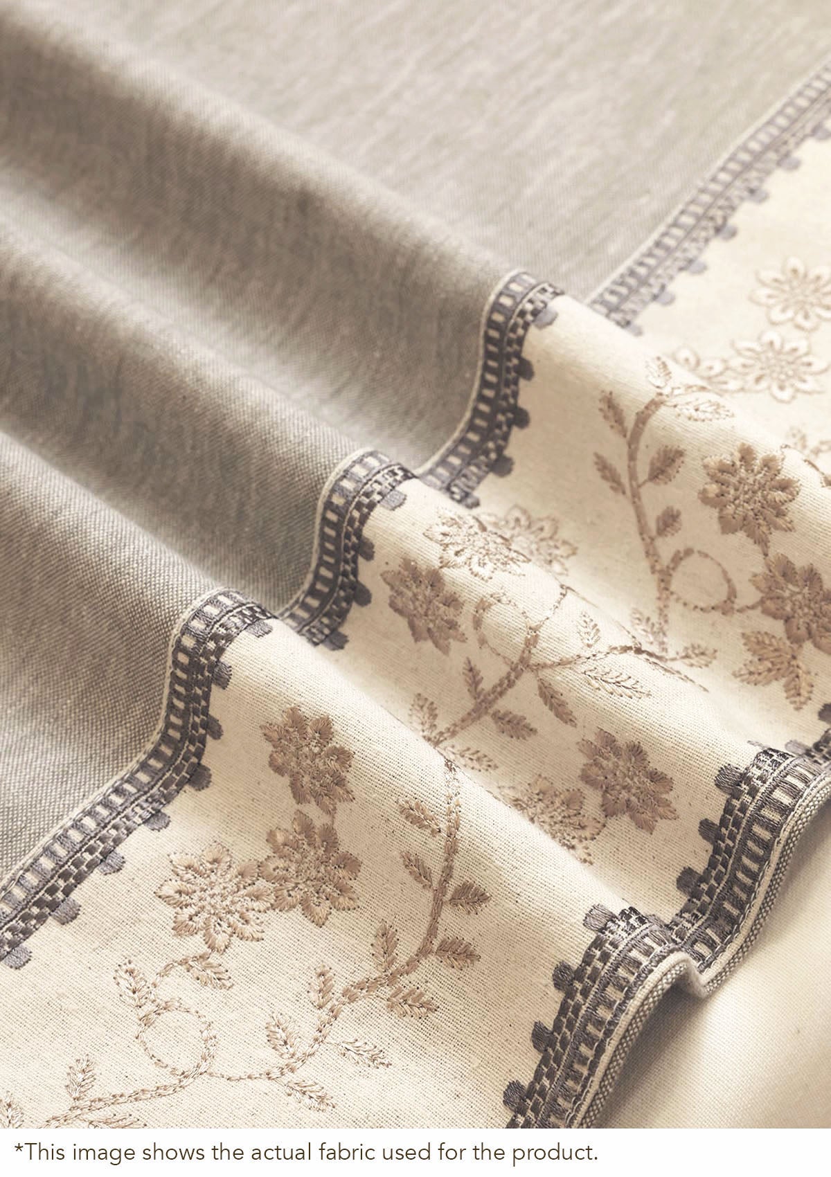 Mogra Elephant Grey & Brown Floral Linen Cotton Blend Embroidered Blind For Livingroom / Bedroom | Room Darkening