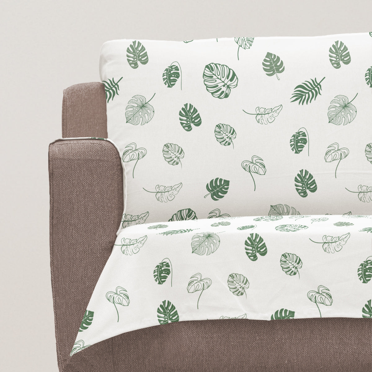 Monstera Printed 100% Cotton floral Sofa cover - Green