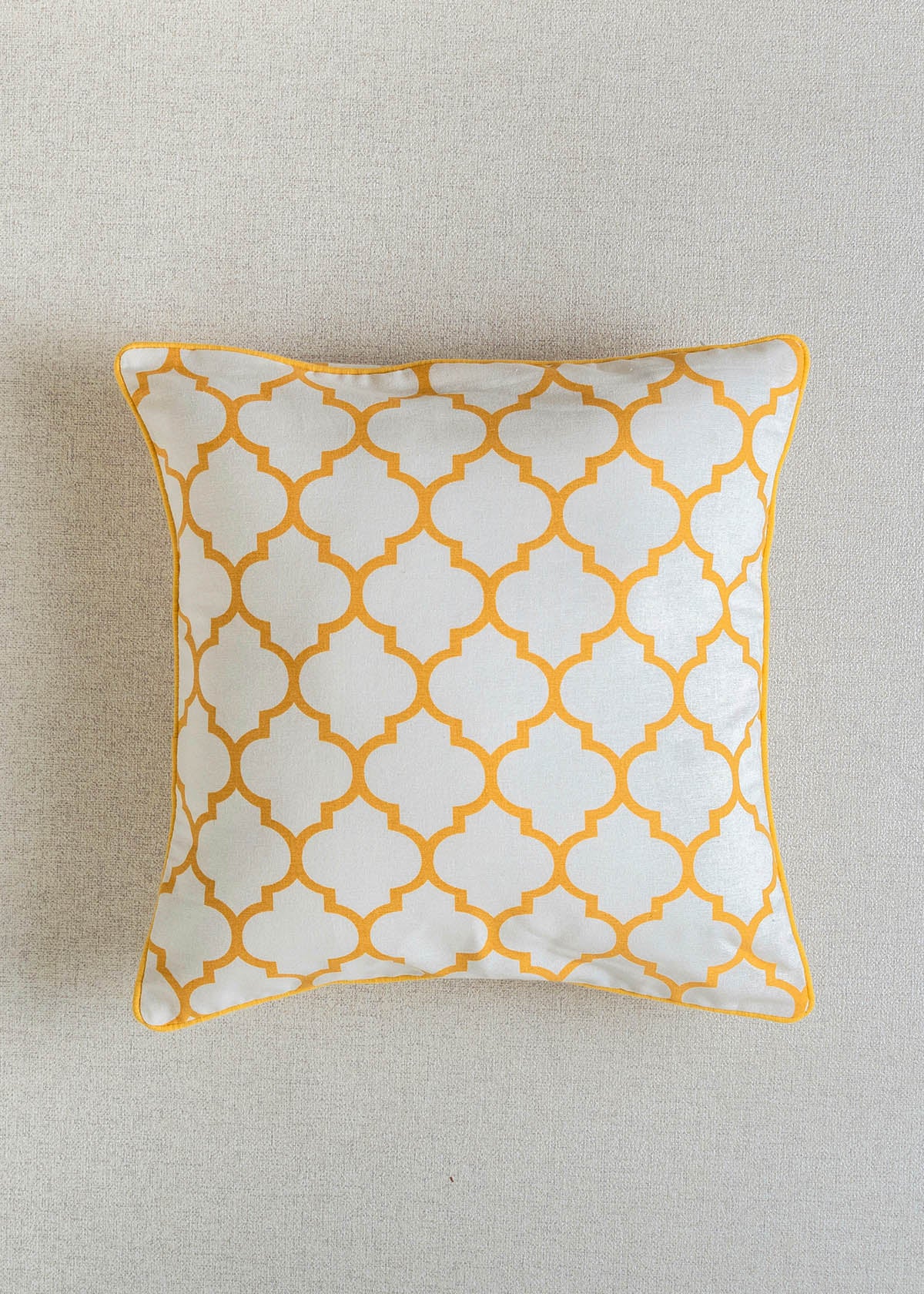 Trellis Printed Cotton Cushion Cover - Mustard