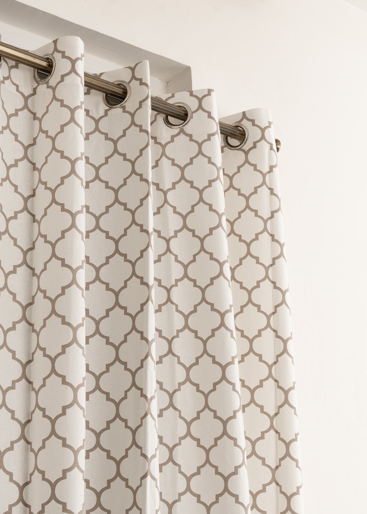 Trellis Printed Cotton Curtain - Walnut Grey