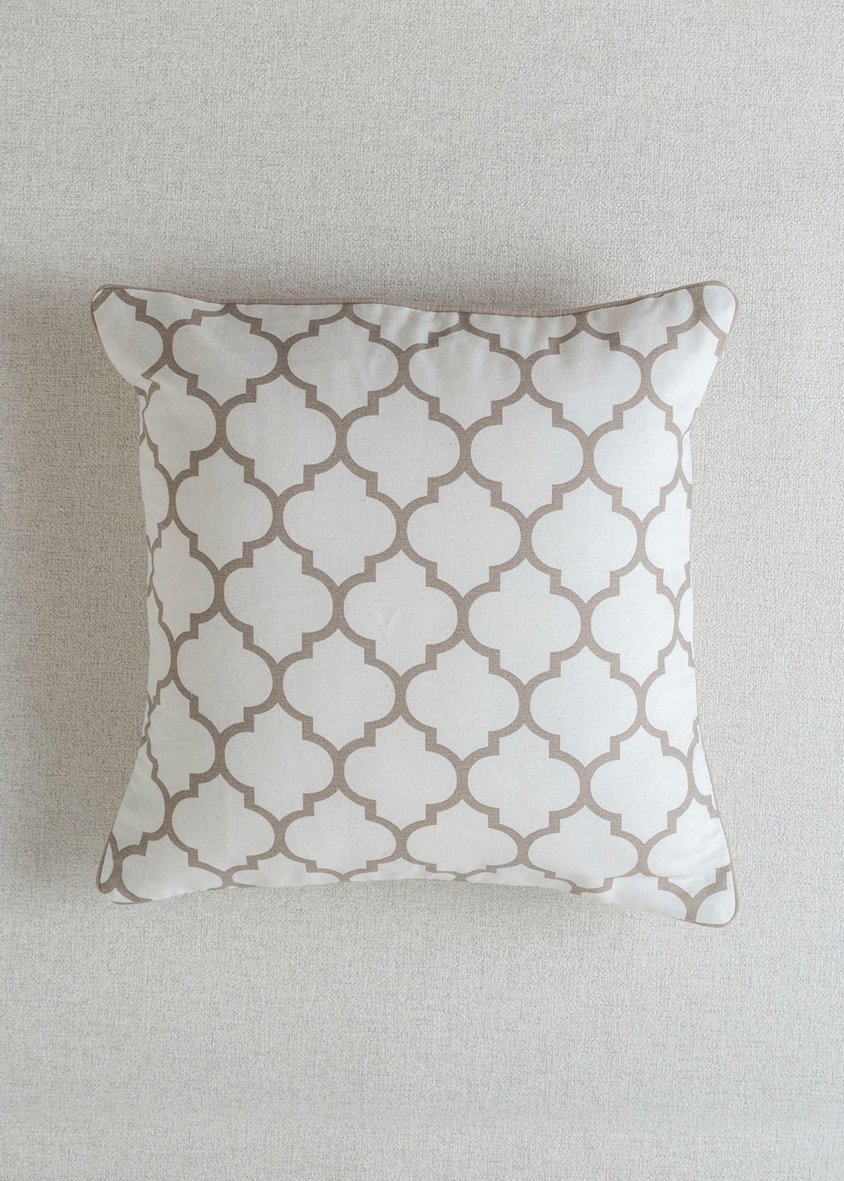 Trellis Printed Cotton Cushion Cover - Walnut-Grey