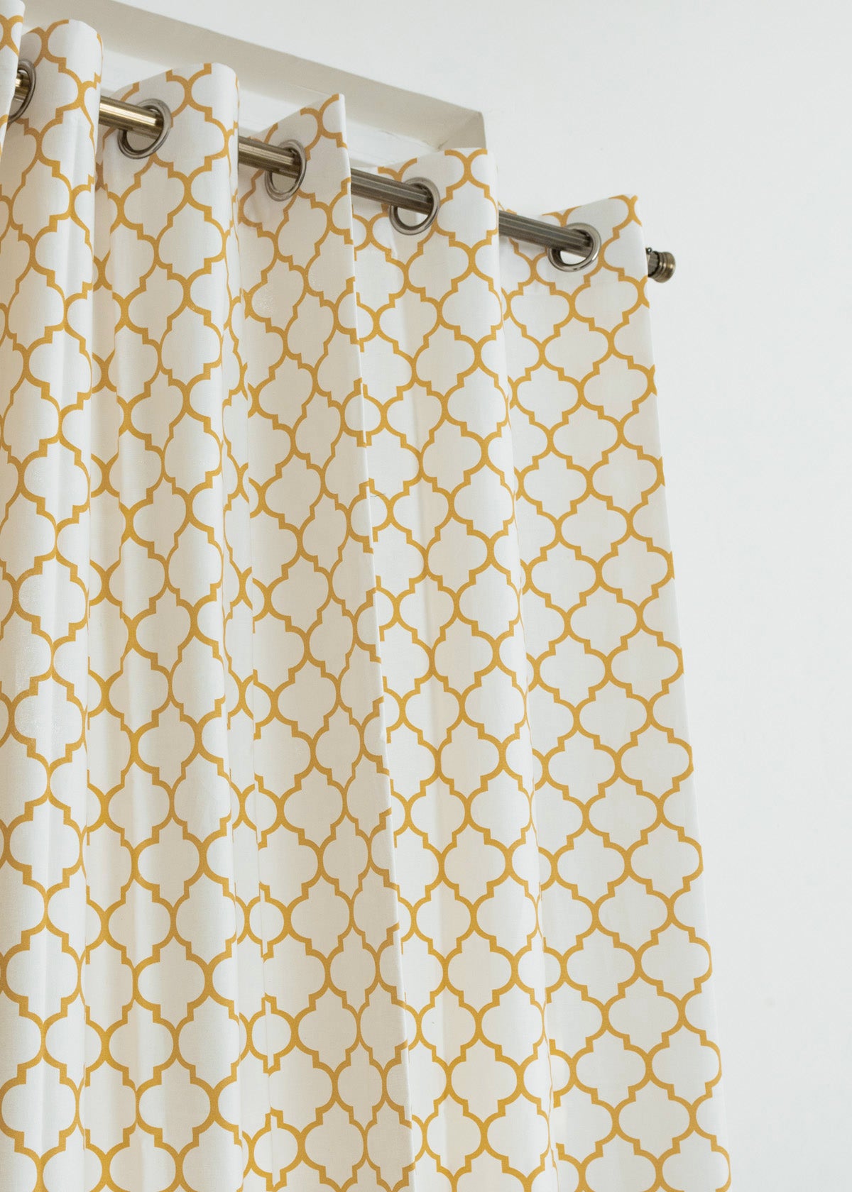 Trellis Printed Cotton Curtain - Mustard