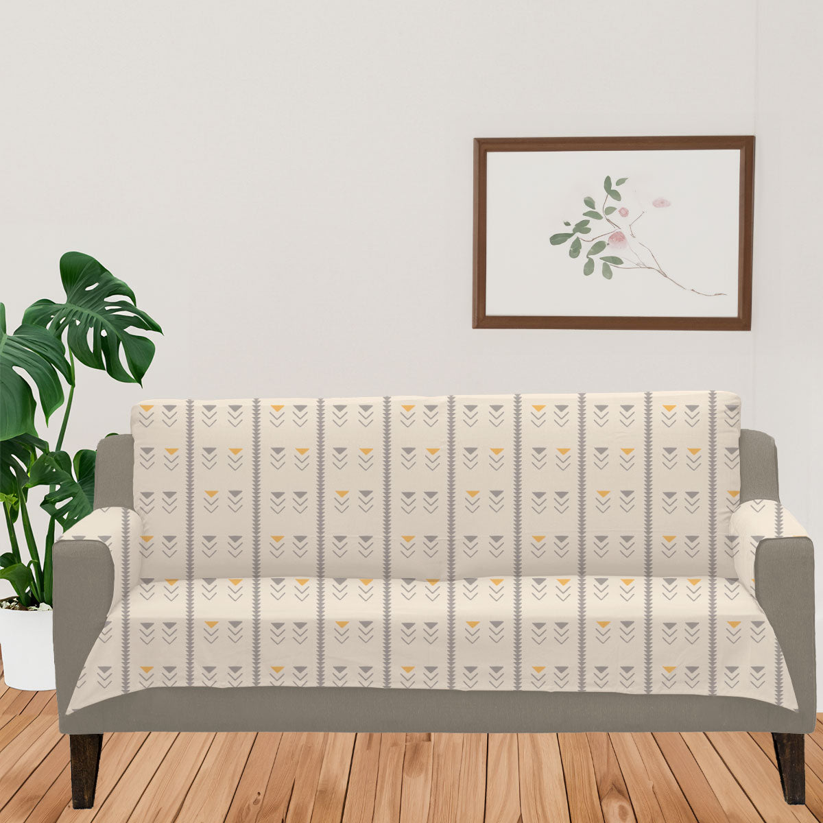 Mudline Printed 100% Cotton ethnic Sofa cover - Mustard