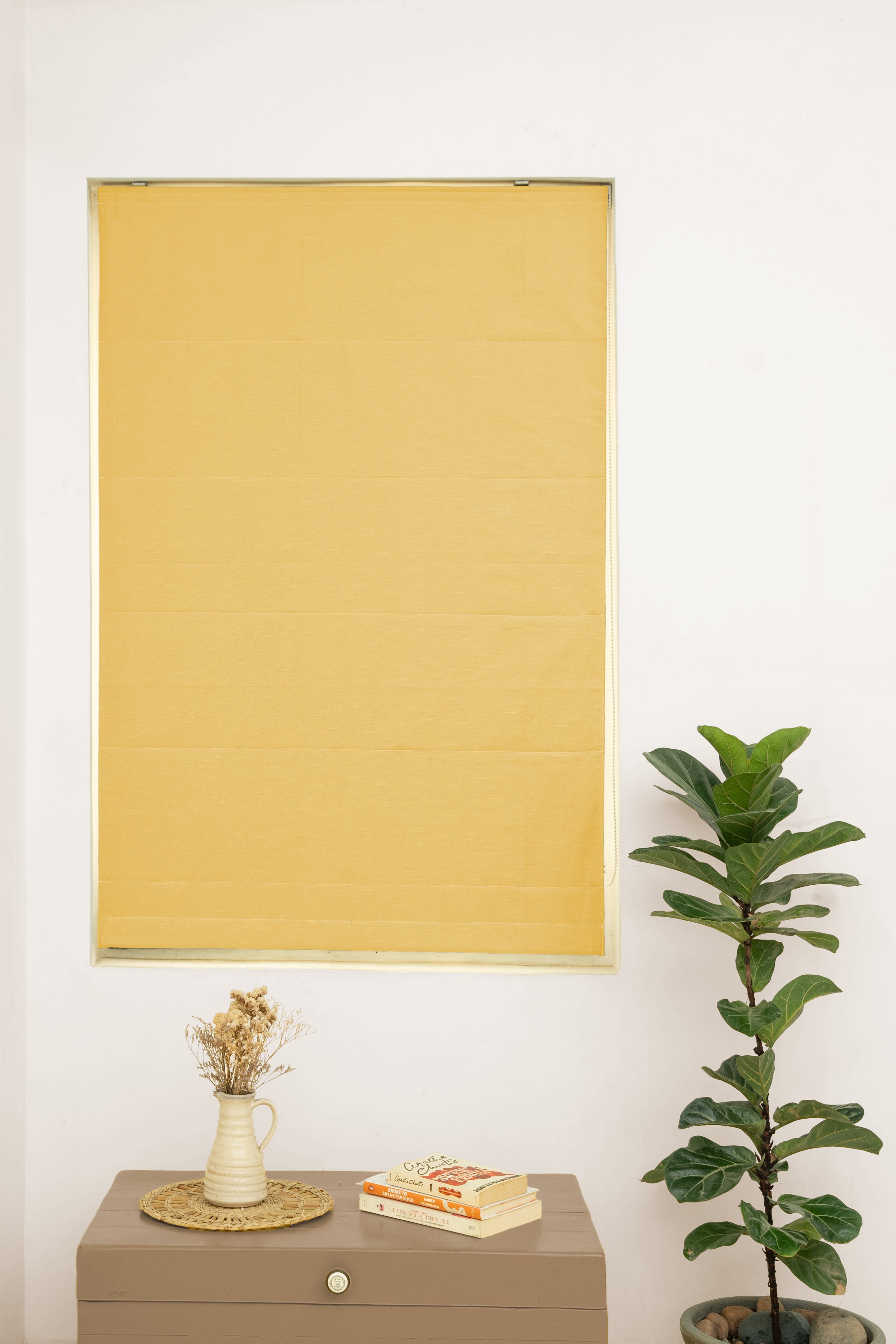 Solid Mustard 100% Customizable Cotton plain blind for bedroom - Room darkening