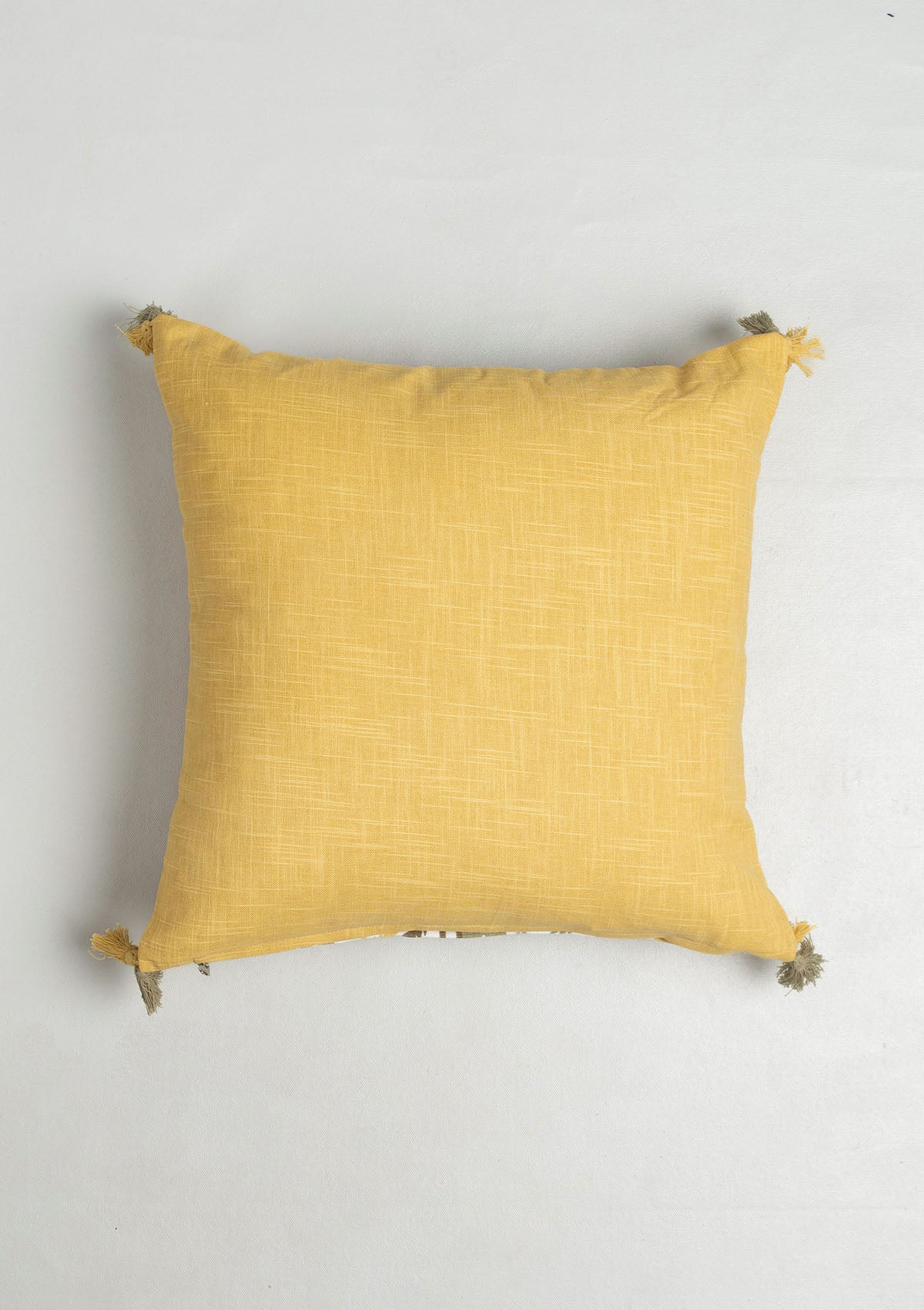 Nadar 100% Cotton Printed Geometric Cushion Cover for Sofa with Tassels – Yellow