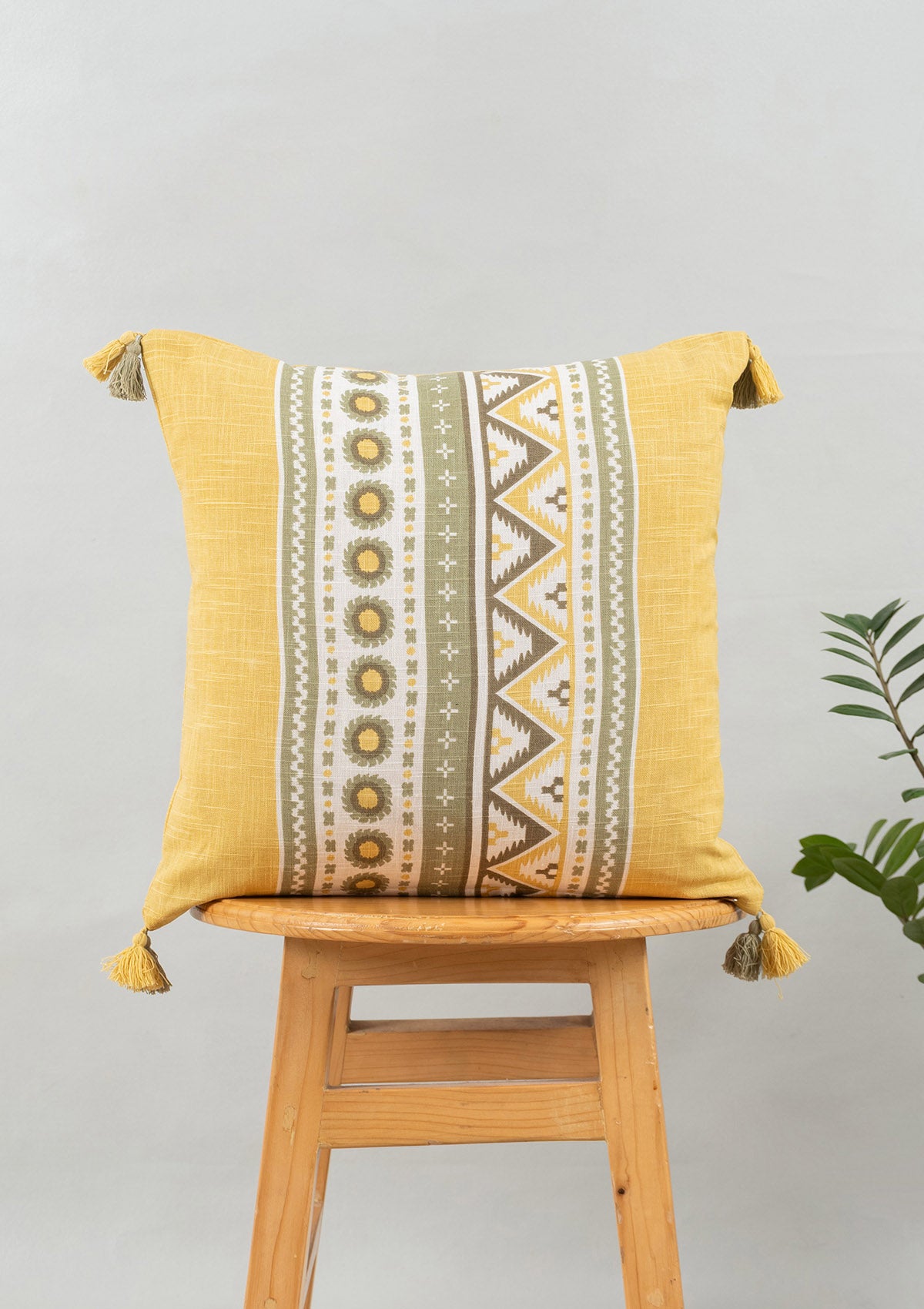 Zenith 100% Cotton Printed Geometric Design & Nadar Printed Geometric Cushion Covers for Sofa - Yellow Pack of 2