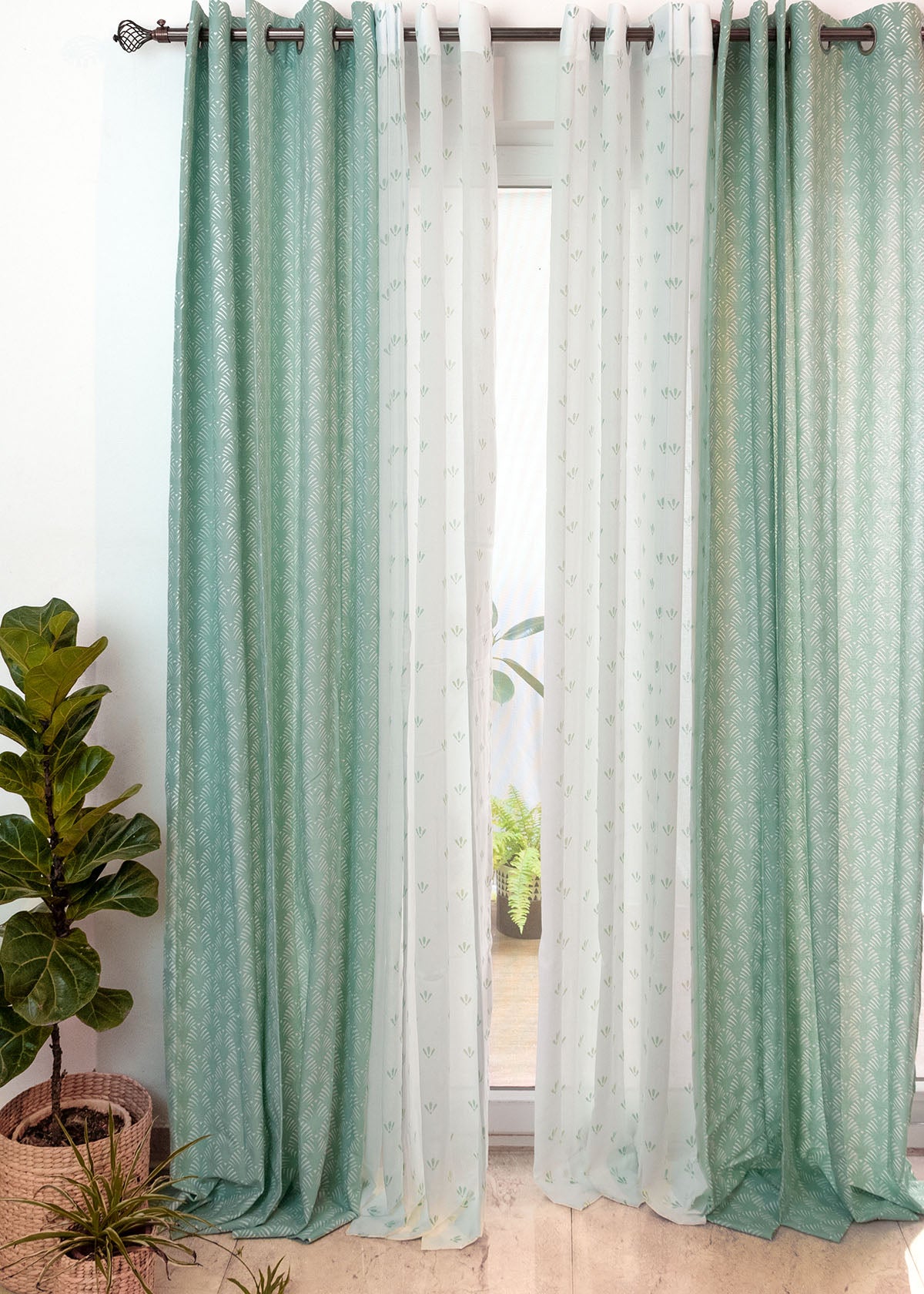 Pergola Nile Blue,Aniseed Nile Blue Sheer Set Of 4 Combo Cotton Curtain - Nile Blue