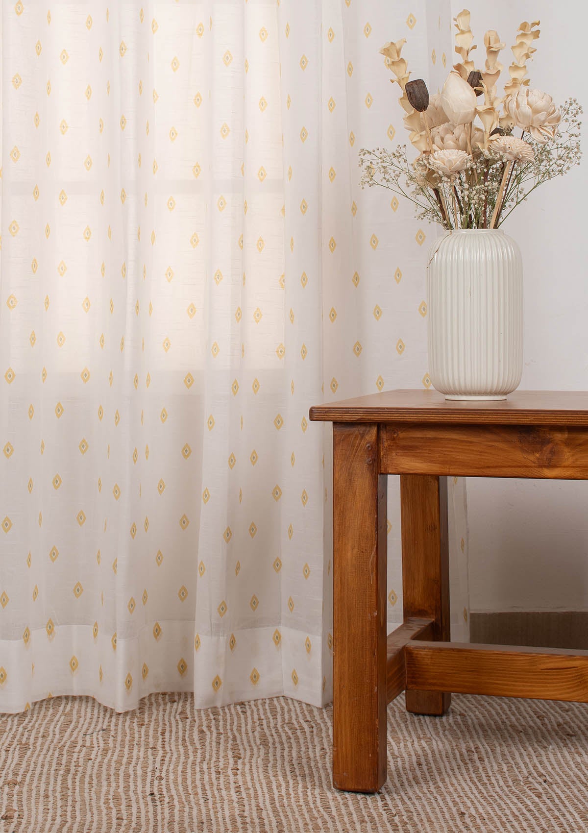 Noor Yellow minimal 100% cotton sheer curtain for living room - Light filtering - Single Piece
