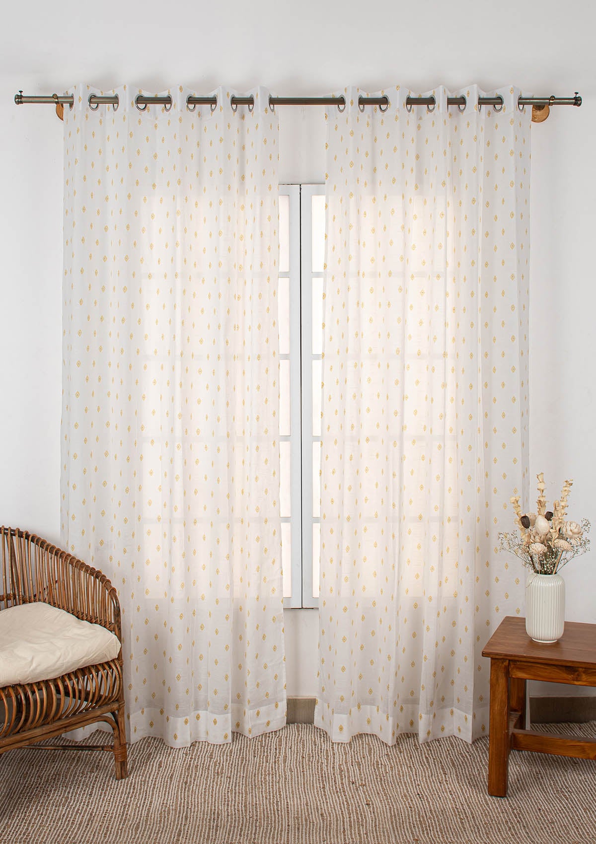 Noor Yellow minimal 100% cotton sheer curtain for living room - Light filtering - Single Piece