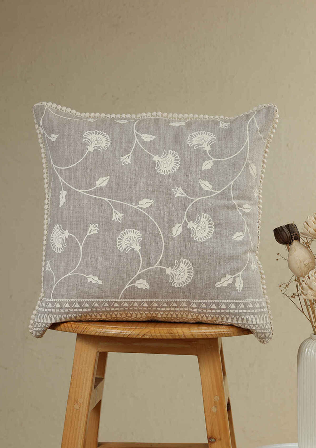Nora & Claro Floral Geometric |100% Cotton Cushion Covers for Sofa | Brown | Pack of 2