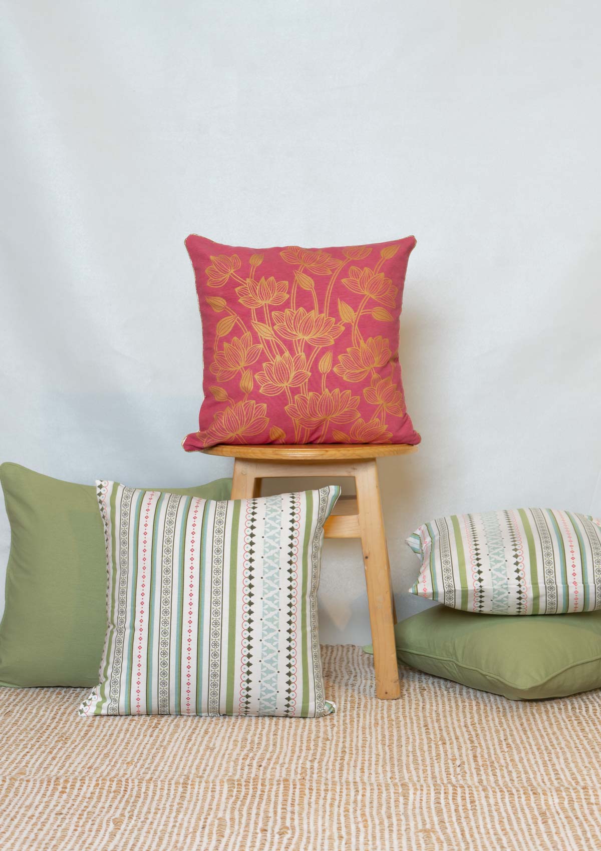 Padma 100% Cotton Cushion Cover Combo Set for Sofa Premium Quality Decorative Pillow Cases for Elegant Home Decor Set of