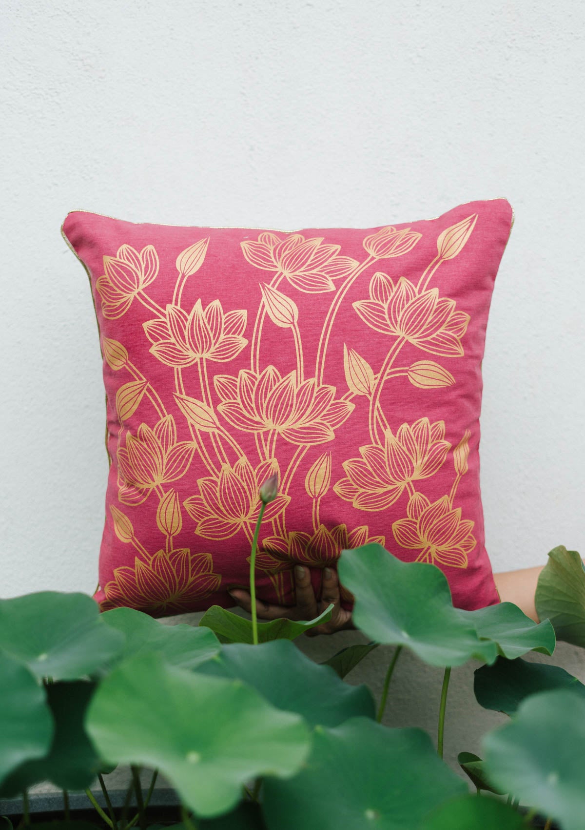 Padma Floral Ethnic 100% Cotton Cushion Cover for Sofa Rose Pink