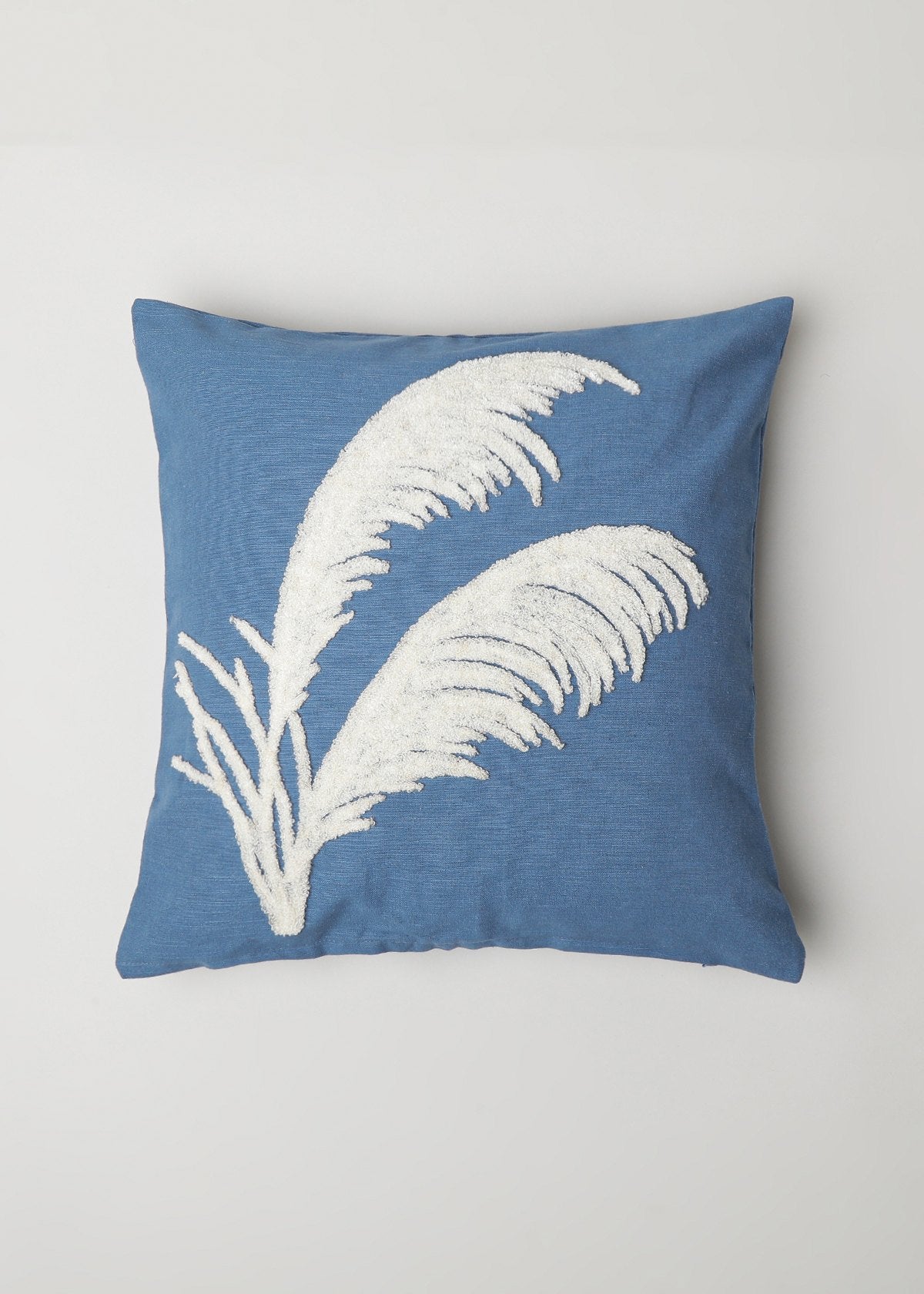 Pampas Grass Printed Cotton Cushion Cover - Blue