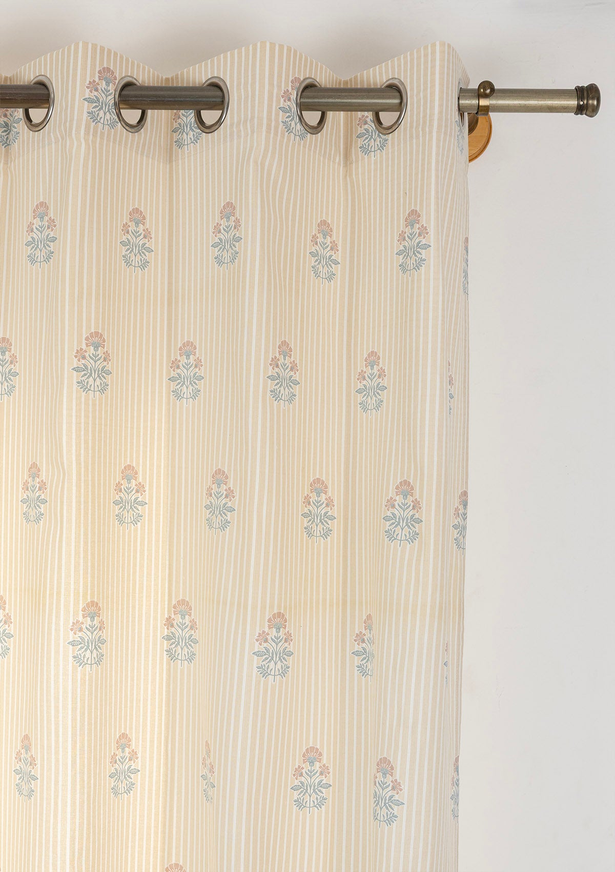 Peony Cream Floral Printed 100% Cotton Curtain For Living Room | Light Reduction | Single Piece