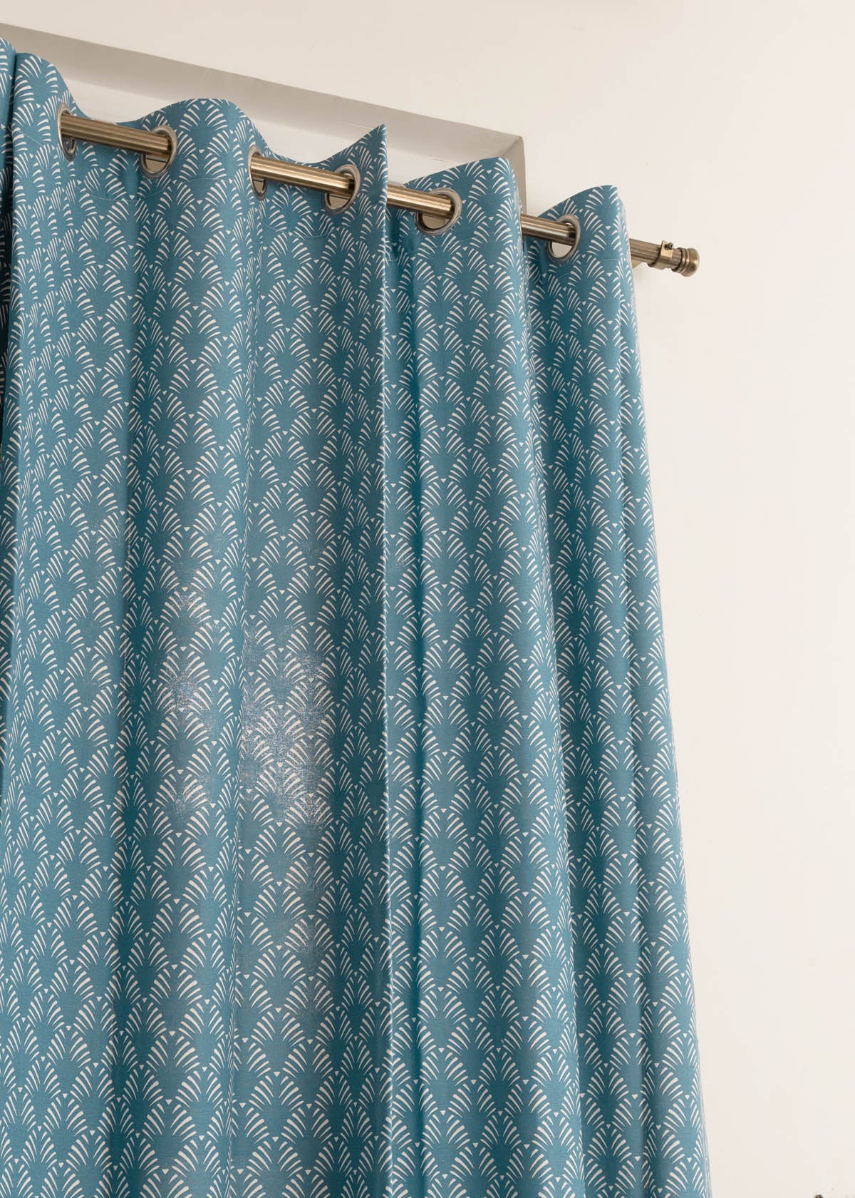 Pergola Printed Cotton Curtain - Indigo