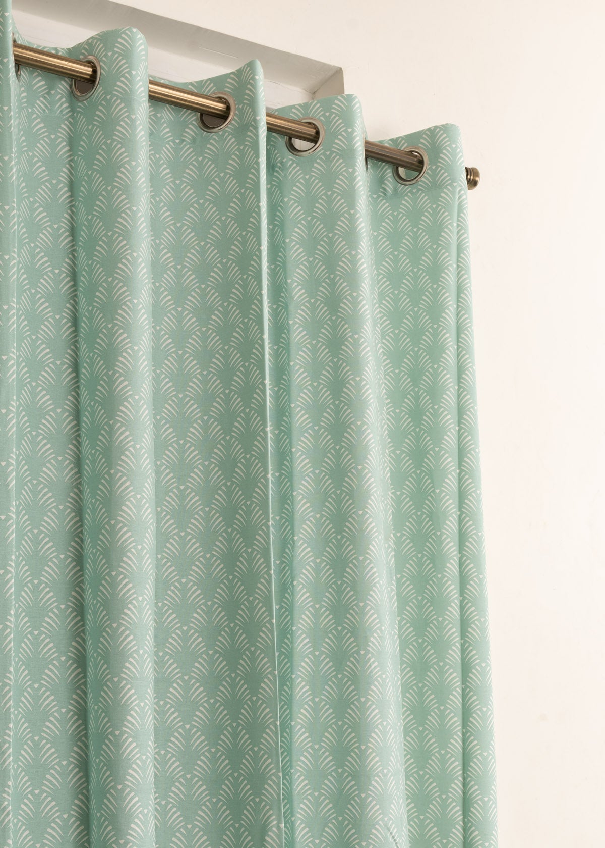Pergola Printed Cotton Curtain - Nile Blue