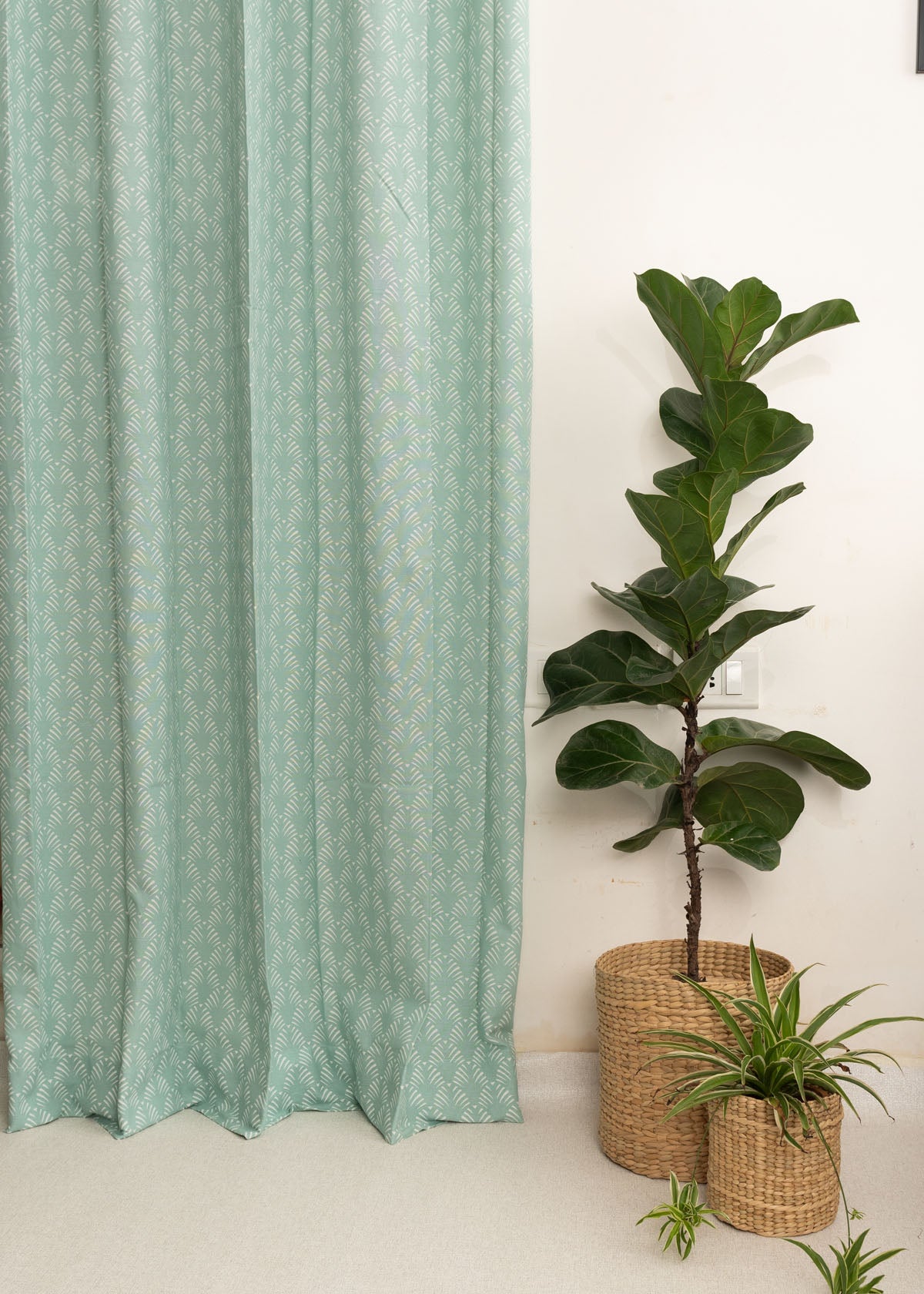 Pergola Printed Cotton Curtain - Nile Blue