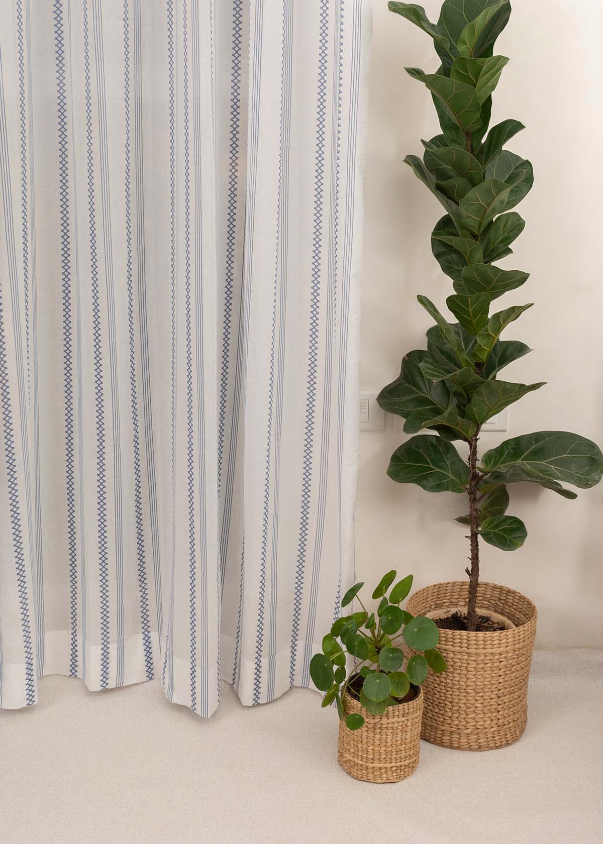 Picket Fence Printed Sheer Curtain - Royal Blue