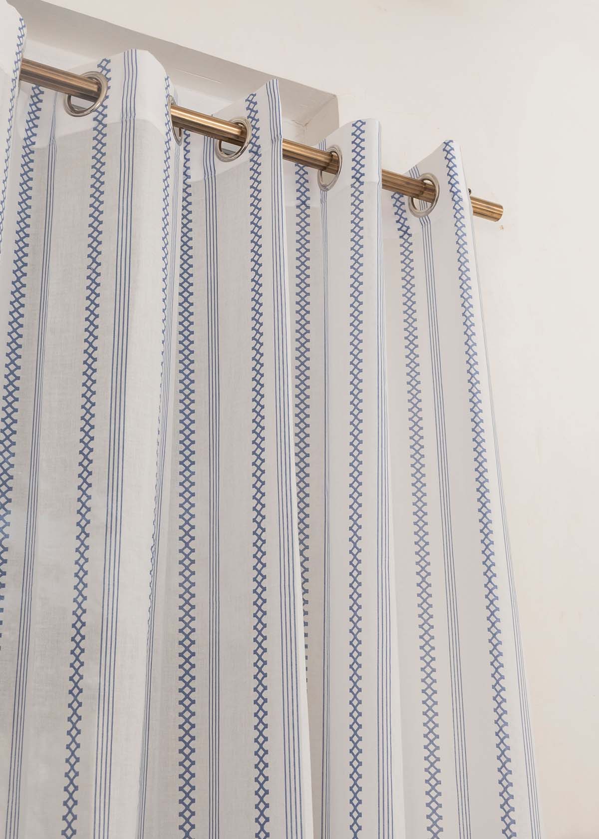 Picket Fence Printed Sheer Curtain - Royal Blue