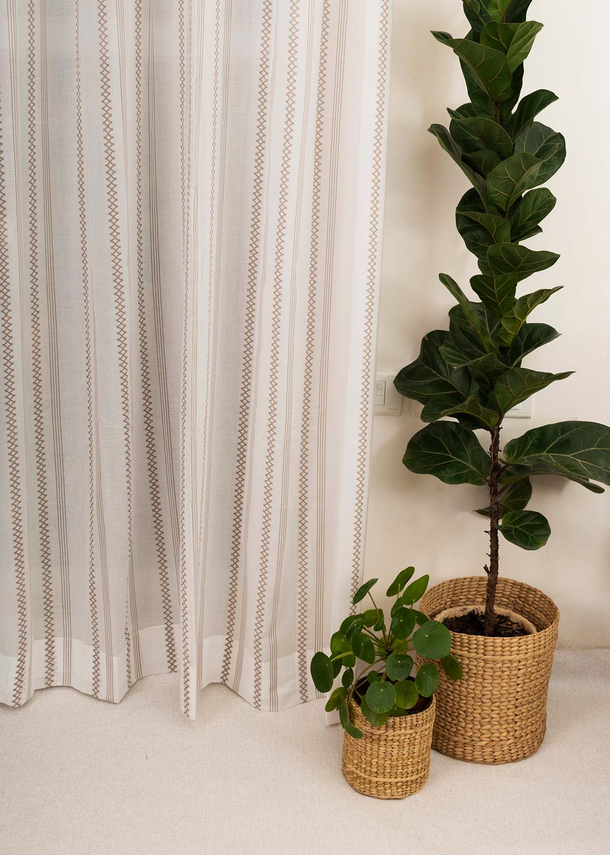 Picket Fence Printed Sheer Curtain - Walnut Grey
