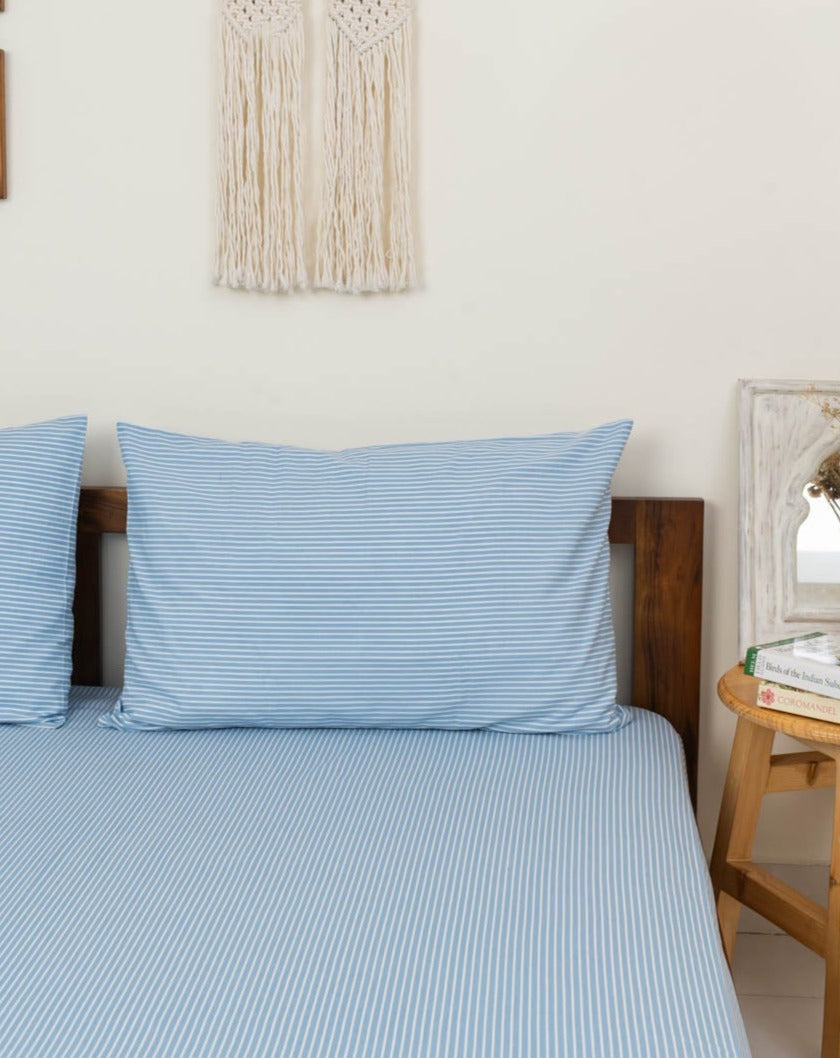 Powder blue stripes Pillow Covers - Set of 2