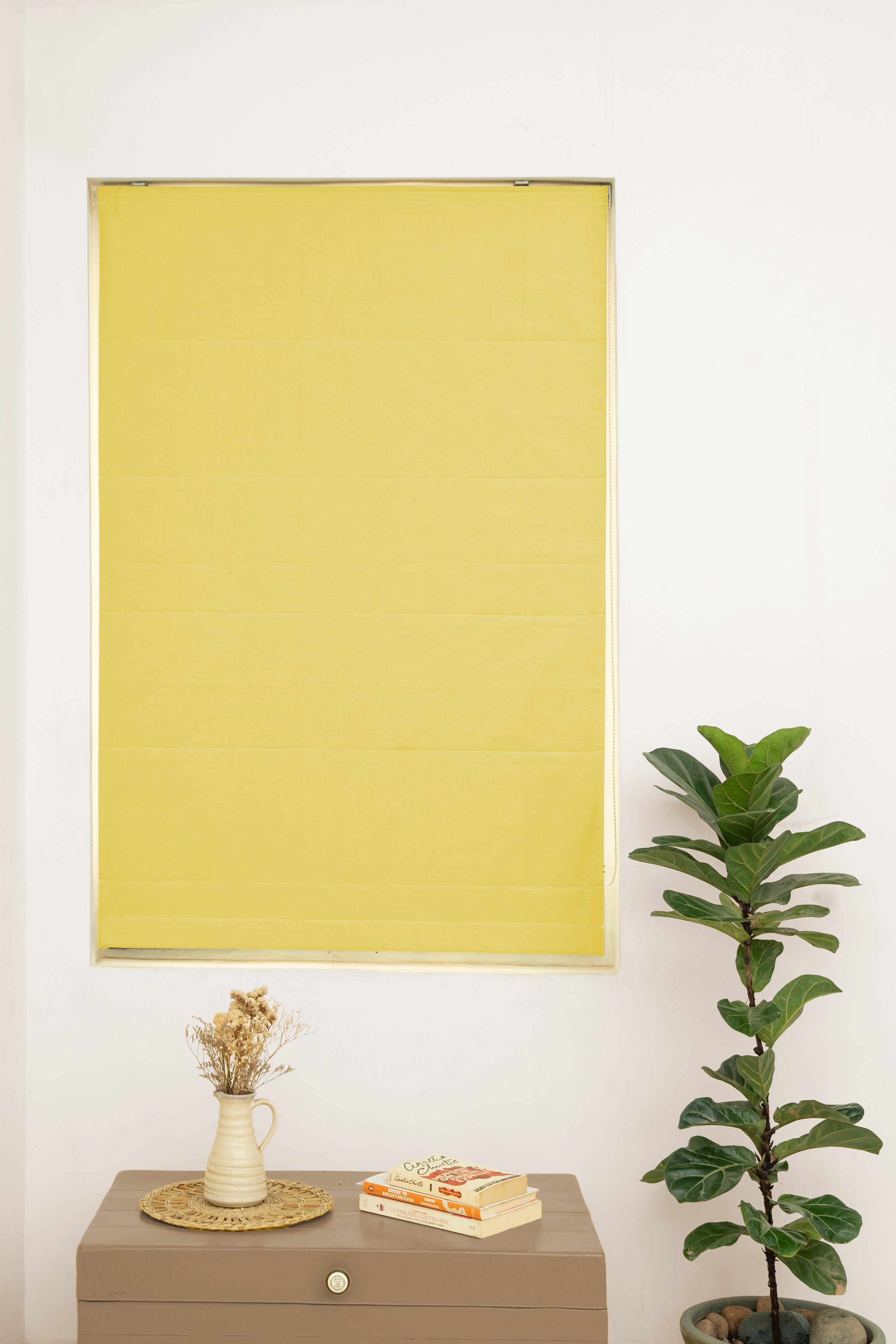 Solid Primrose Yellow 100% Customizable Cotton plain blind for bedroom - Room darkening