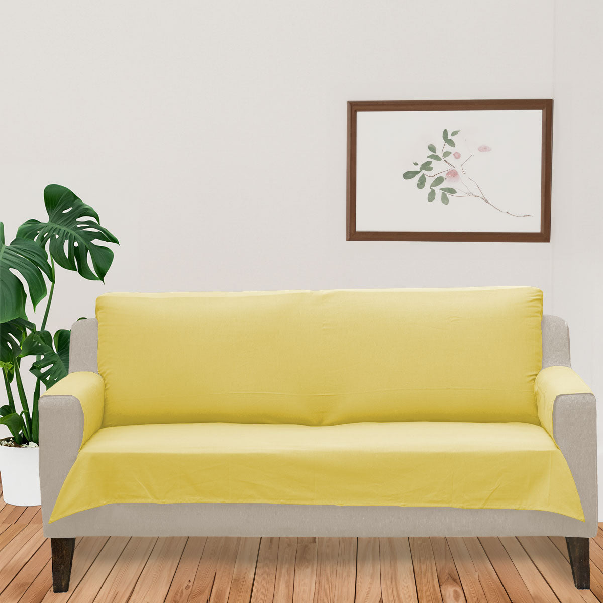 Solid Primrose yellow 100% Cotton plain Sofa cover