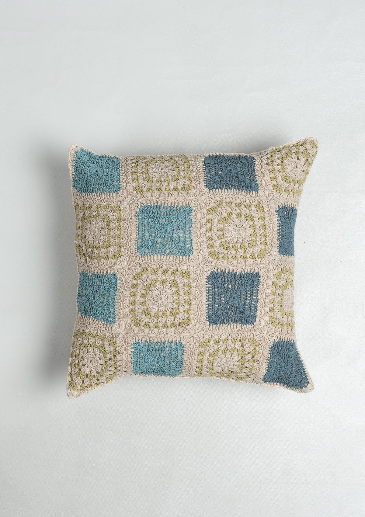 Prism Crochet Geometric Fusion Cushion Cover – 100% Cotton - Blue