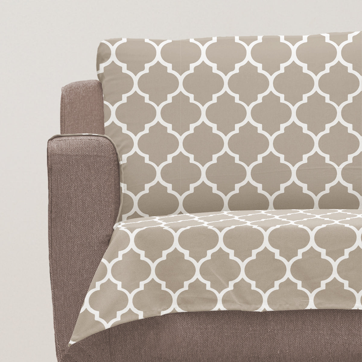 Reverse Trellis 100% Cotton geometric Sofa cover - Walnut Grey