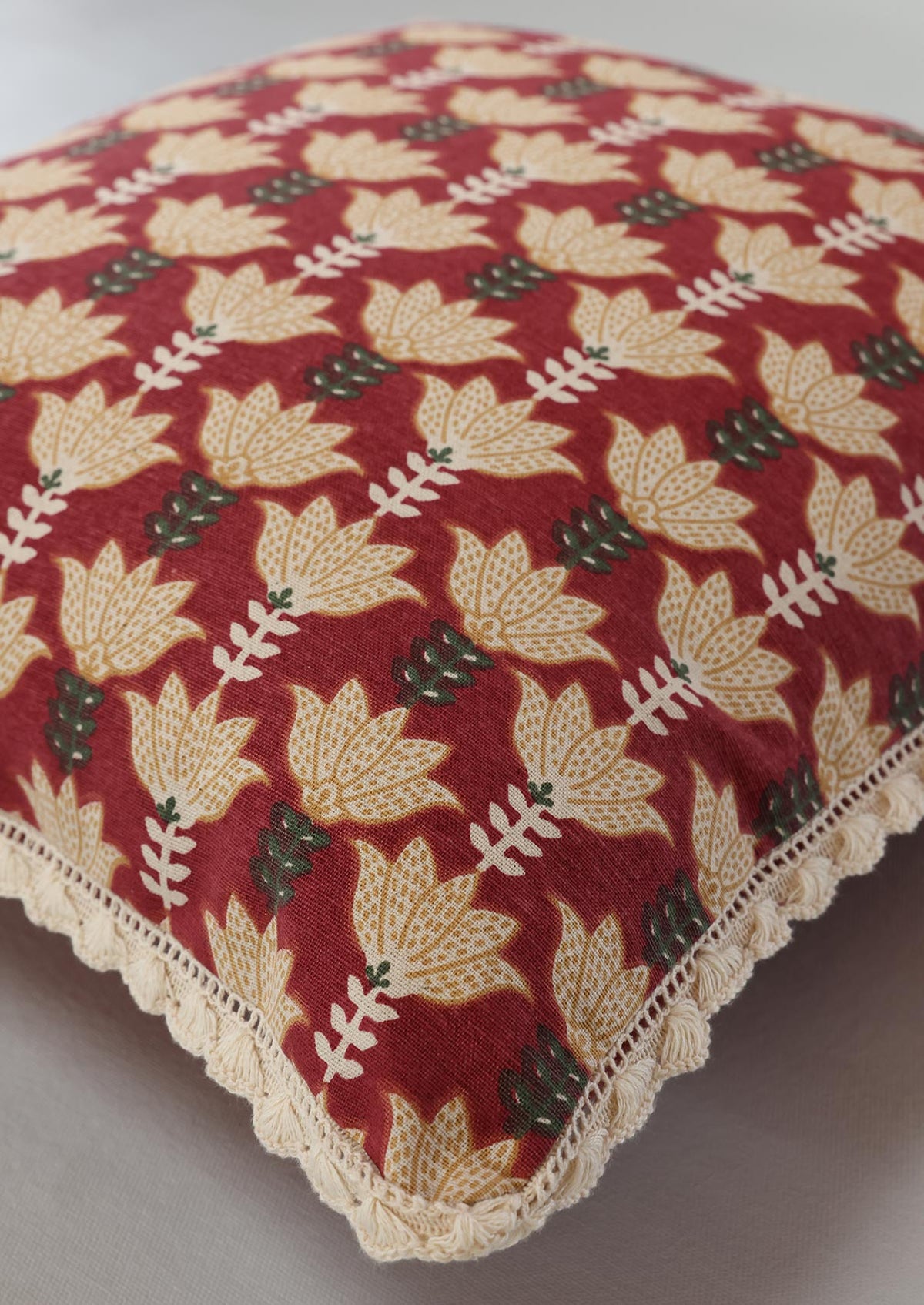 Rohida Red | Printed Floral | 100% Cotton Cushion Cover For Sofa