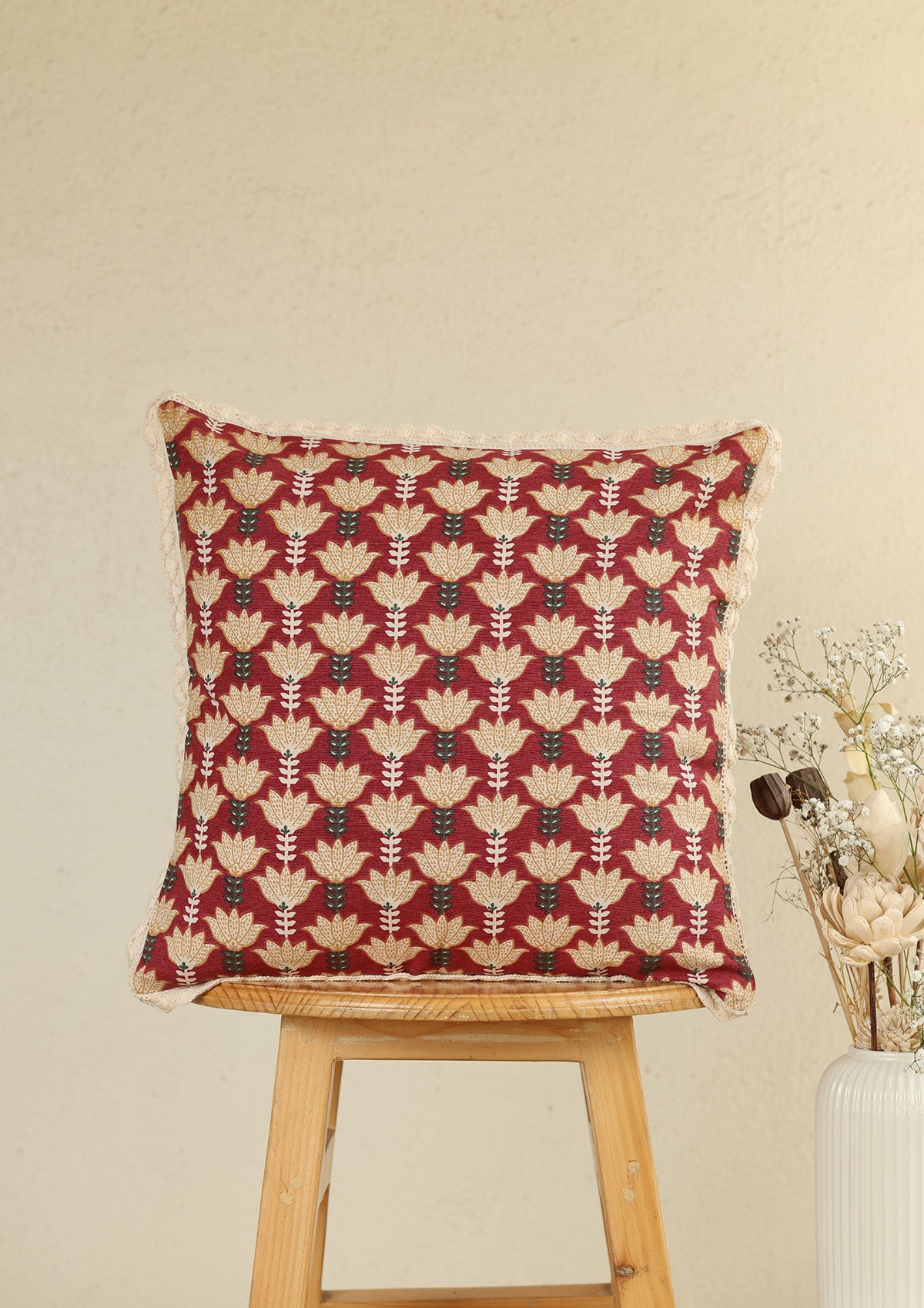 Rohida Red | Printed Floral | 100% Cotton Cushion Cover For Sofa