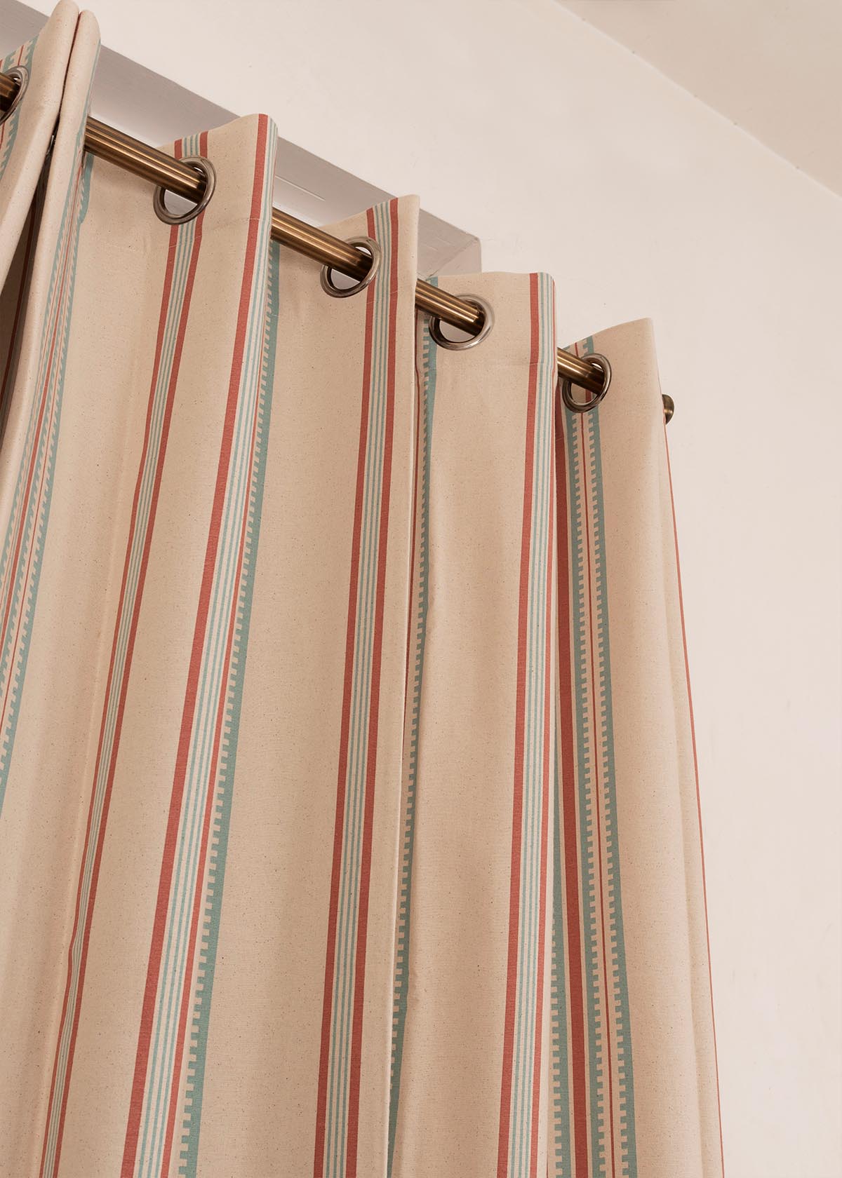 Roman Stripes Printed Cotton Curtain - Multicolor