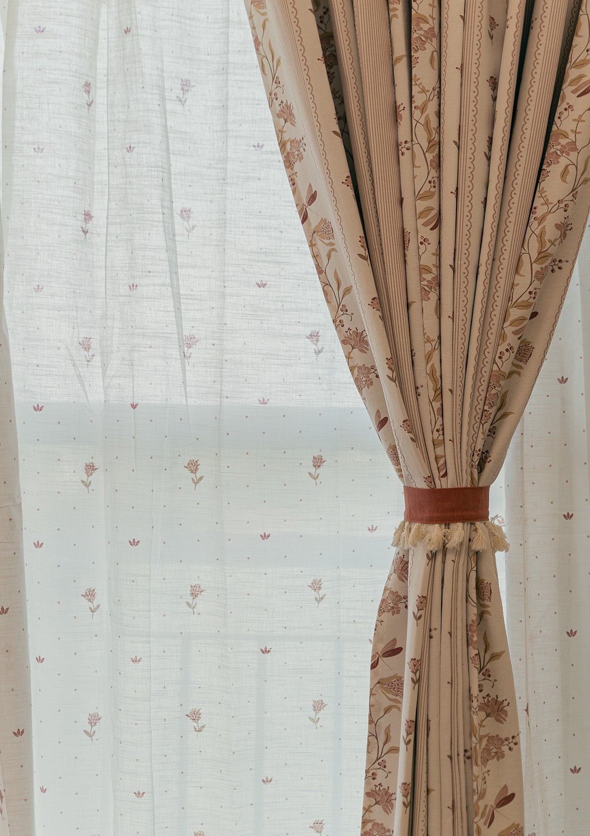 Roselle Pink Floral Printed 100% Cotton Sheer Curtain For Bedroom | Light Reduction | Single Piece