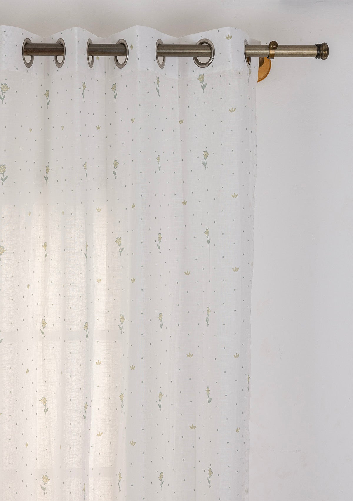 Roselle Sage Green Floral Printed 100% Cotton Sheer Curtain For Living Room | Light Reduction | Single Piece