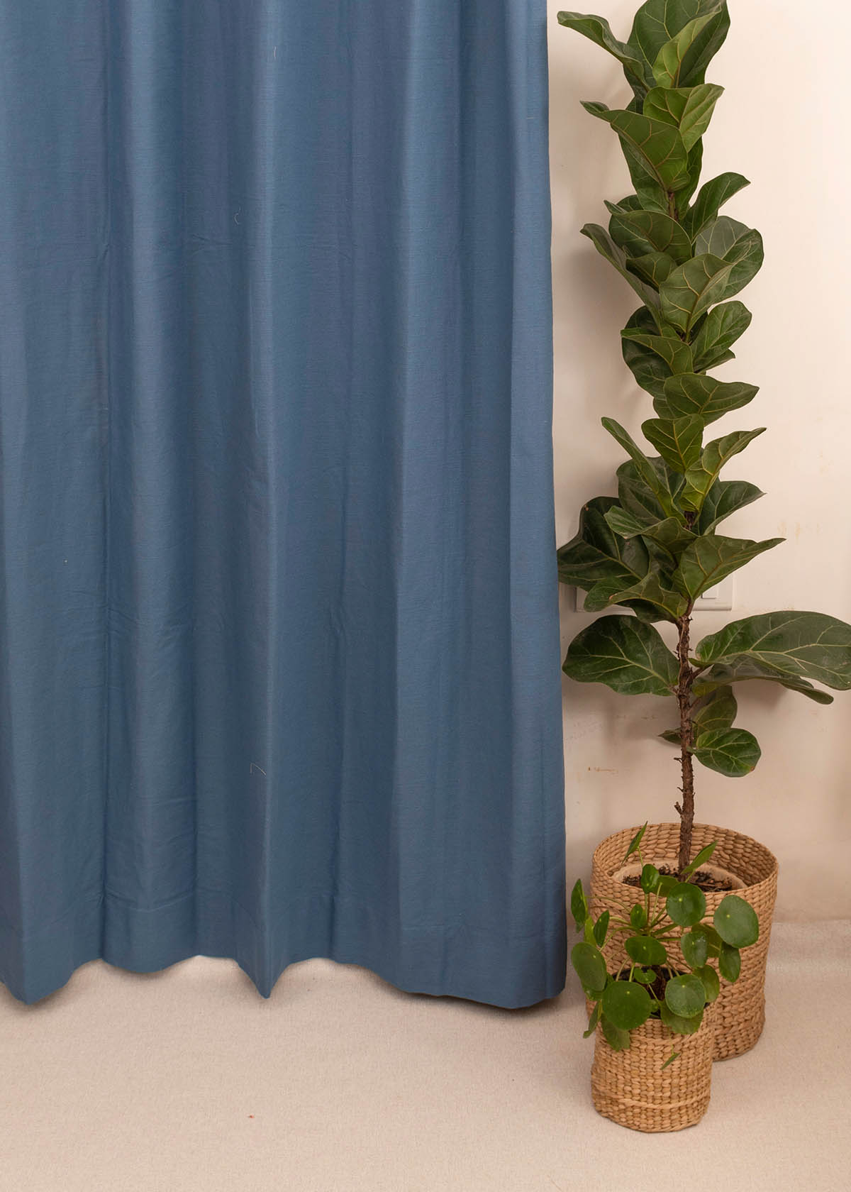 Solid Royal blue 100% cotton plain curtain for bedroom - Room darkening - Single Piece