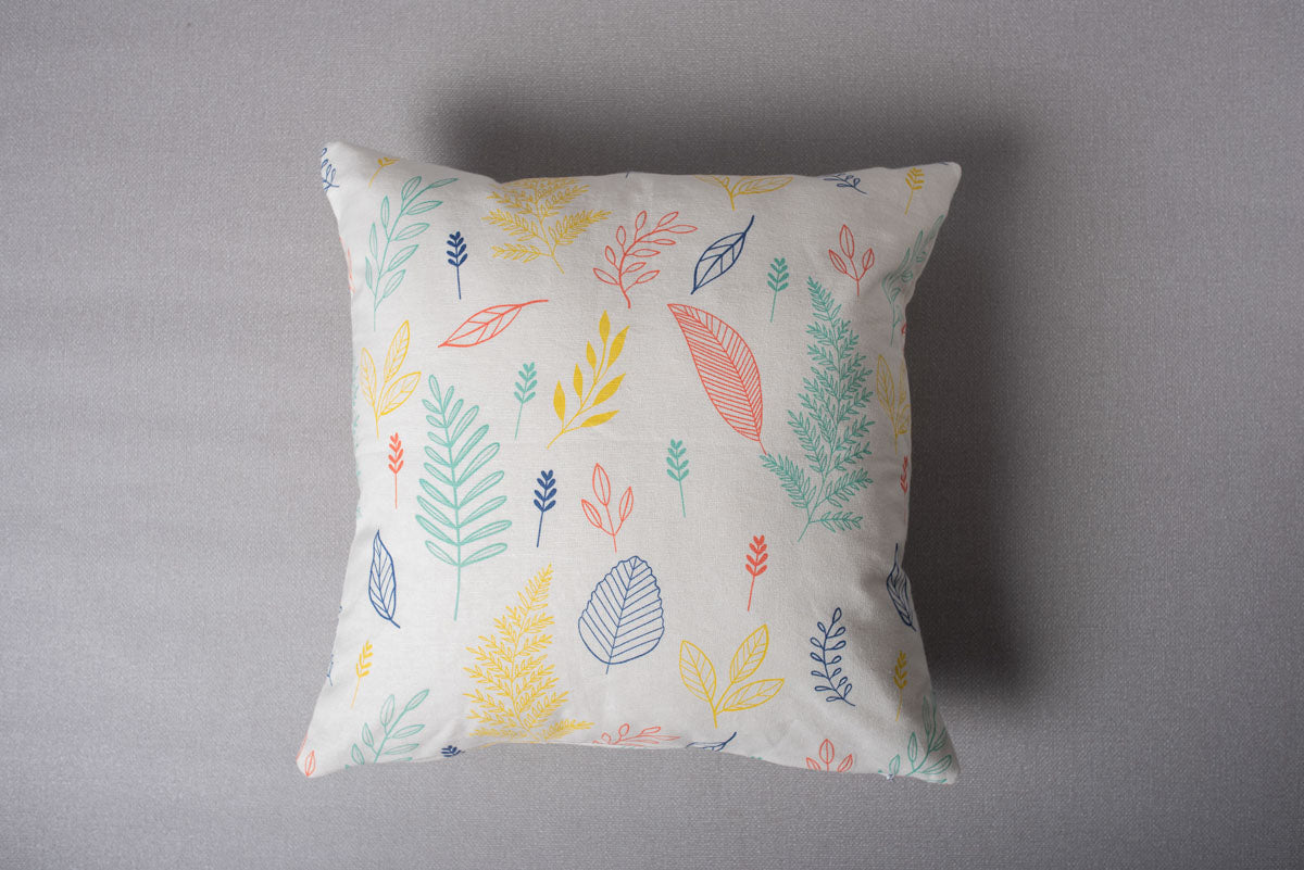 Rustling Leaves Printed Cotton Cushion Cover - Multicolor