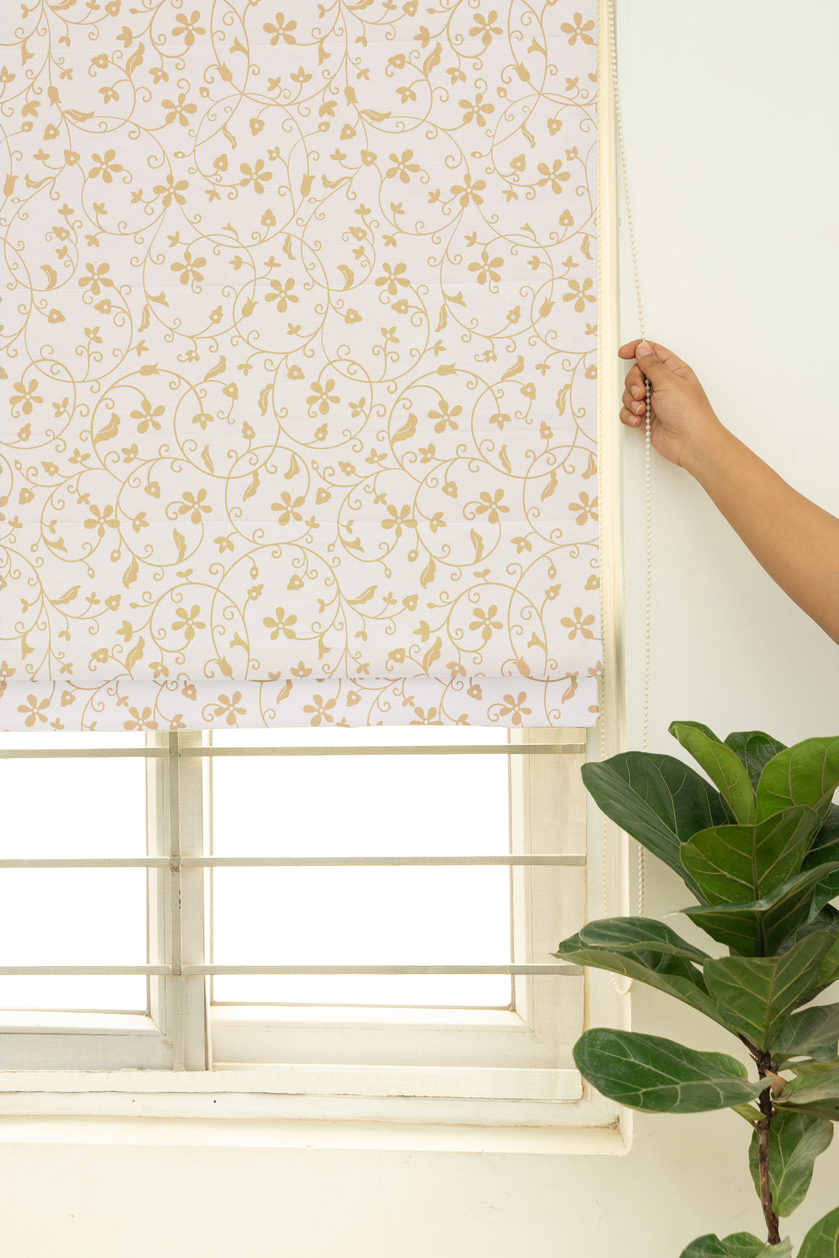 Sandalwood 100% Cotton Sheer Printed Customizable blind for livingroom & Bedrooms-Light Filtering