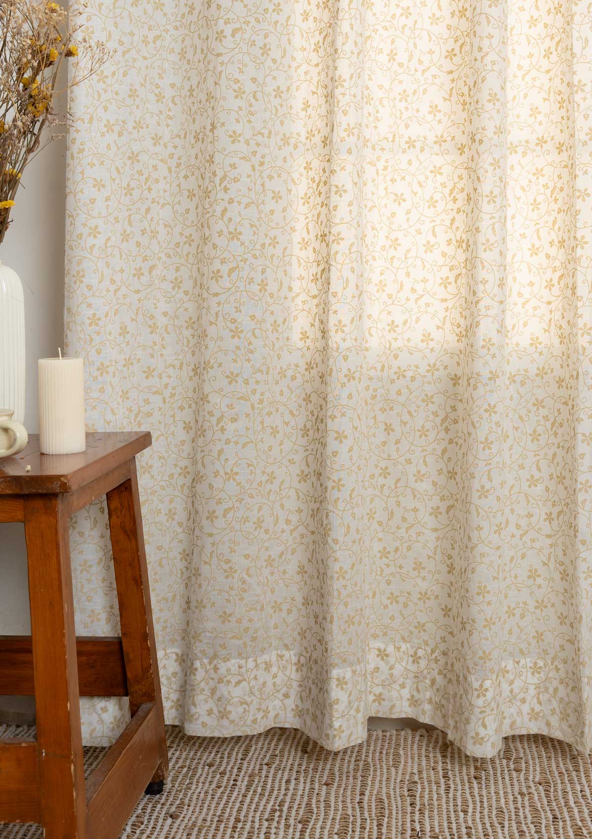 Sandalwood floral 100% cotton sheer curtain for living room - Light filtering - Ivory - Single Piece