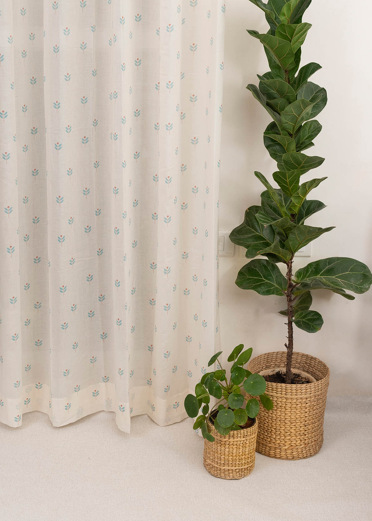 Sapling Printed Sheer Curtain - Nile Blue